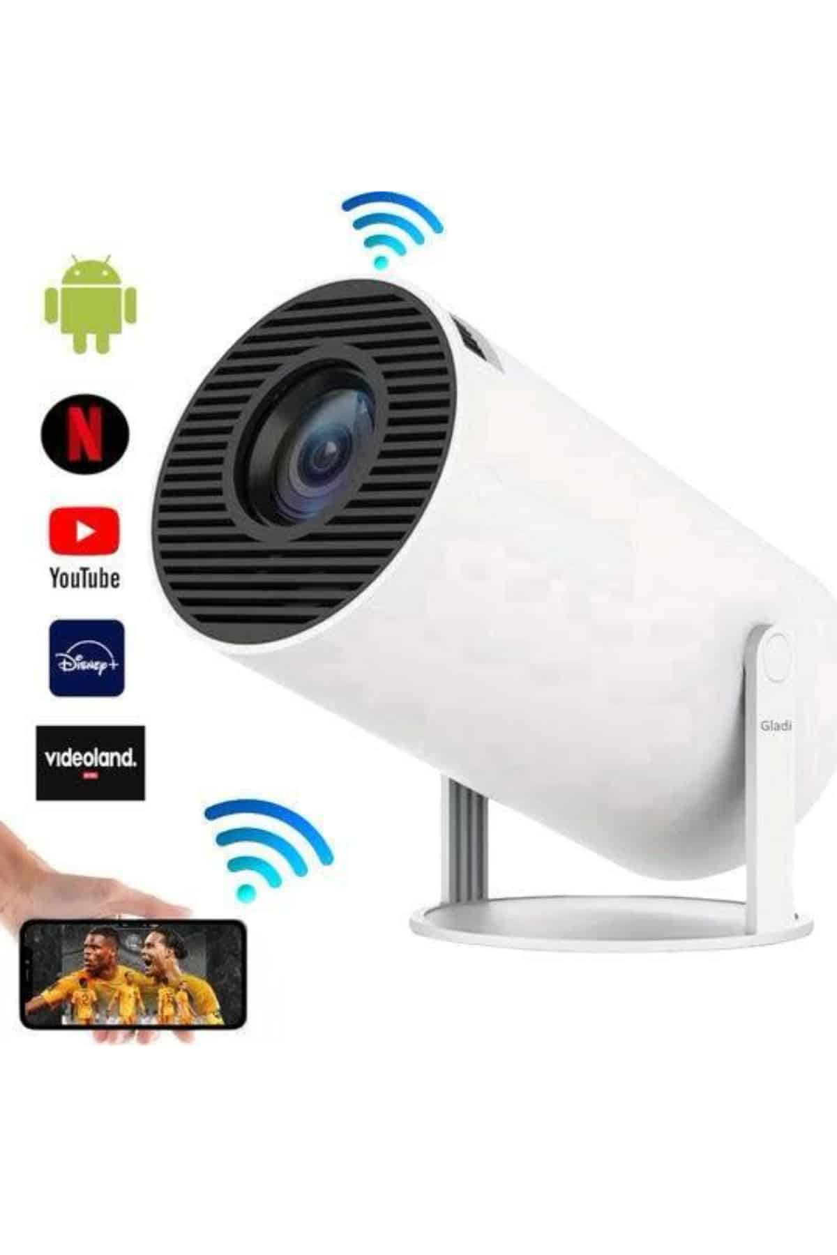 Sinema Projektörü Android HDMI USB WİFİ Ses Çıkışlı Ayaklı Projeksiyon Taşınabilir Yeni Nesil