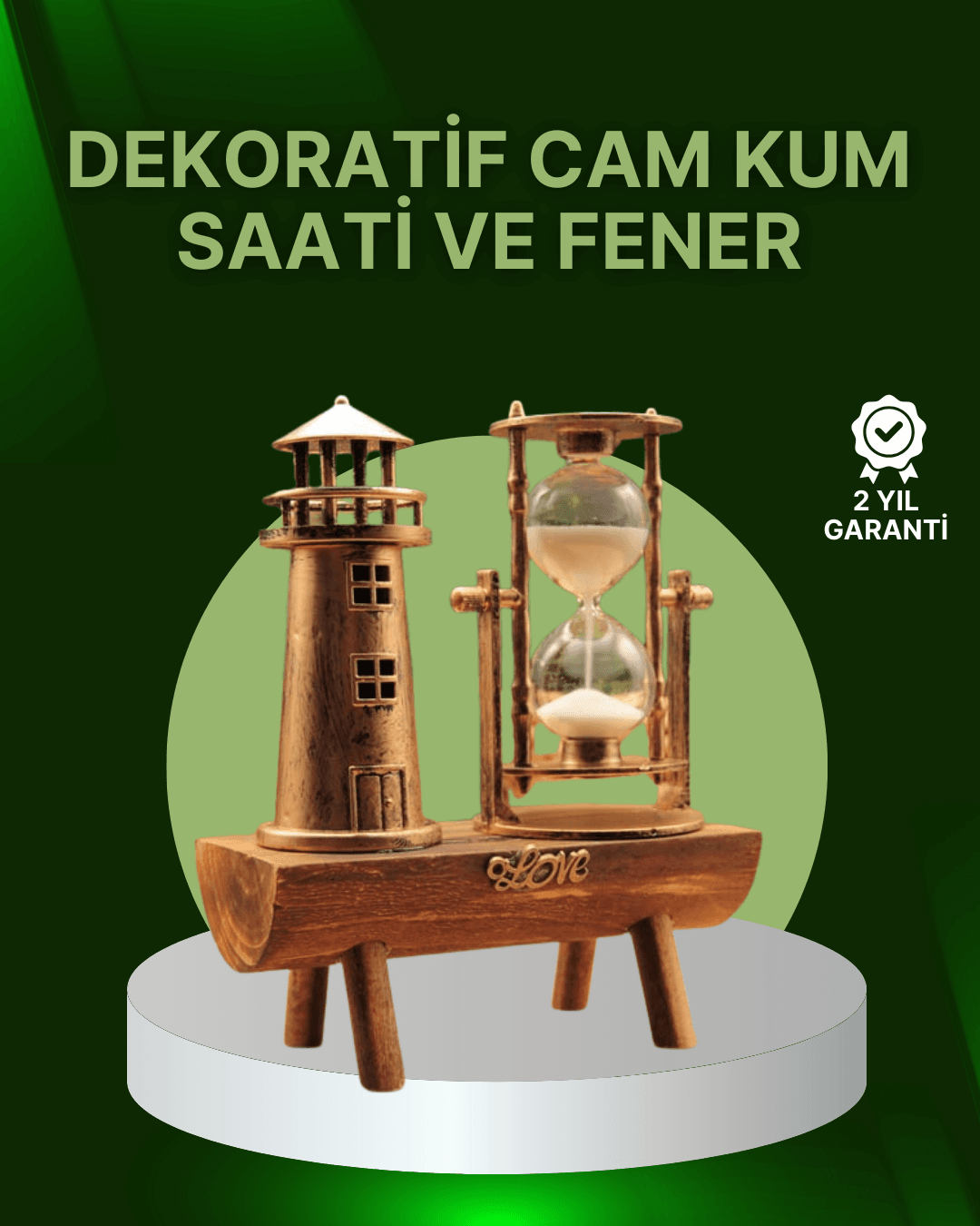Ahşap Gövdeli Deniz Feneri Formlu Kum Saati – 15x20 cm Masa Dekoru