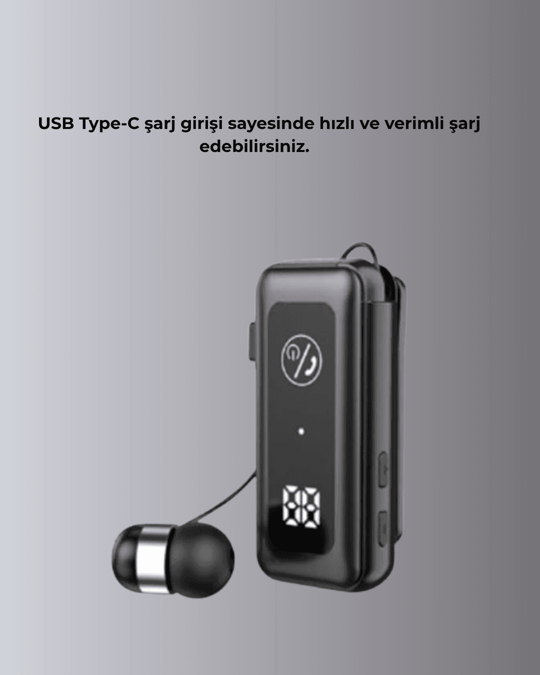 Bluetooth 5.2 Kablolu Makaralı Kulaklık | Dijital Ekran ve Titreşimli Bildirim