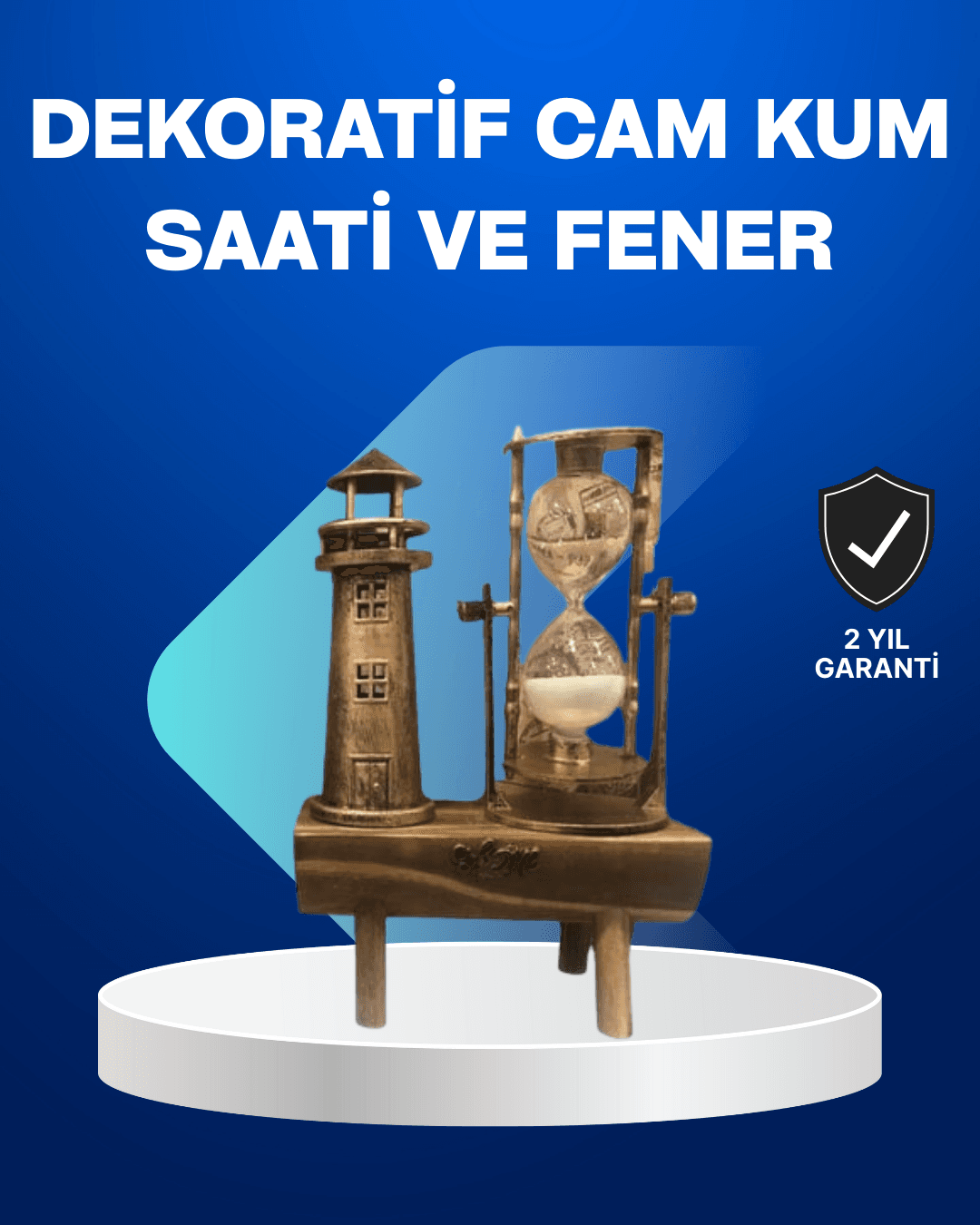 Ahşap Gövdeli Deniz Feneri Formlu Kum Saati – 15x20 cm Masa Dekoru