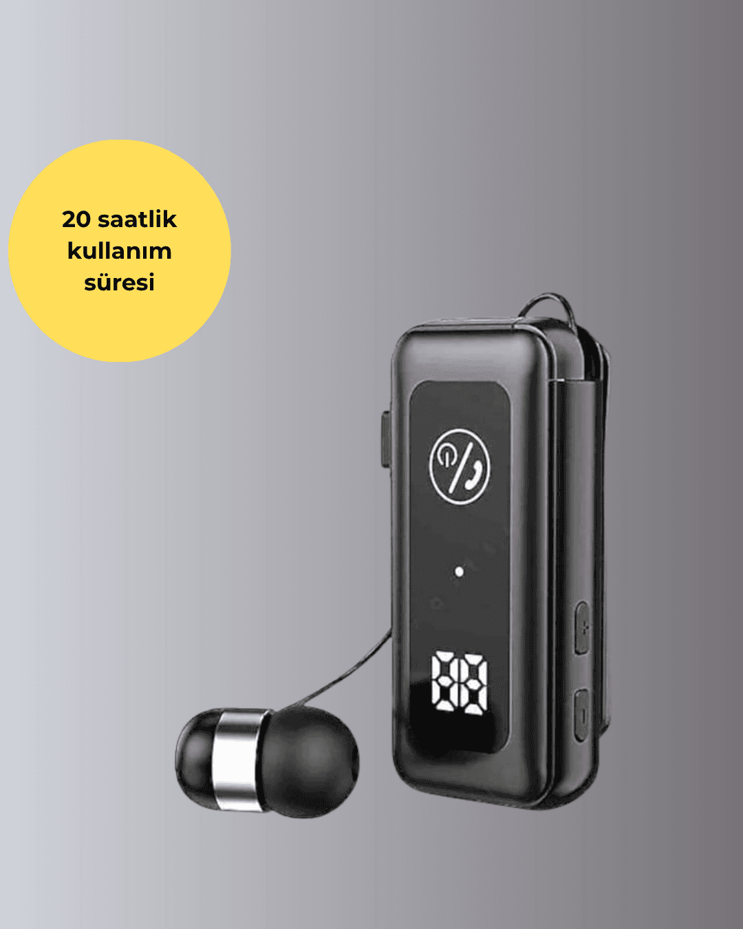 Bluetooth 5.2 Kablolu Makaralı Kulaklık | Dijital Ekran ve Titreşimli Bildirim