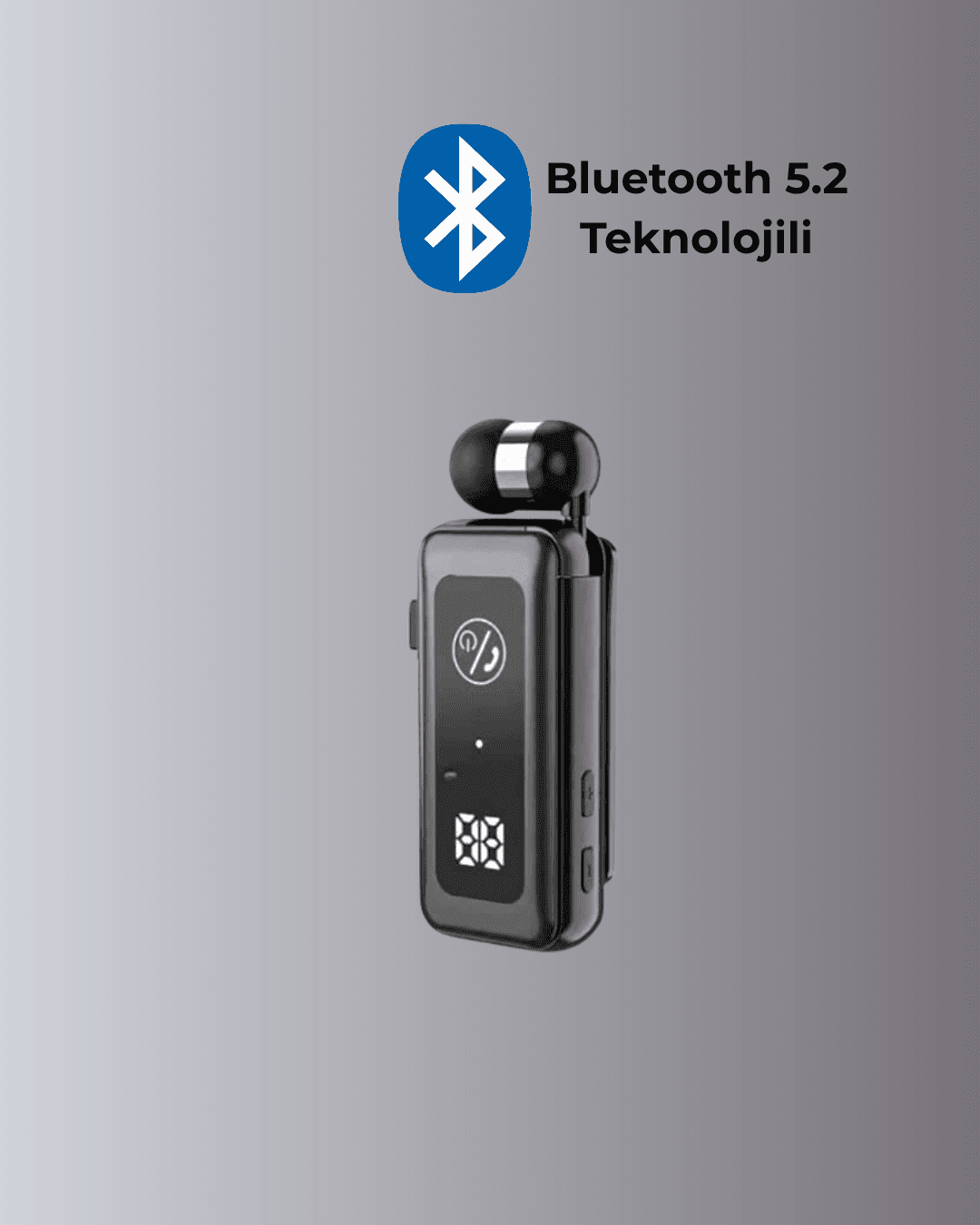 Bluetooth 5.2 Kablolu Makaralı Kulaklık | Dijital Ekran ve Titreşimli Bildirim