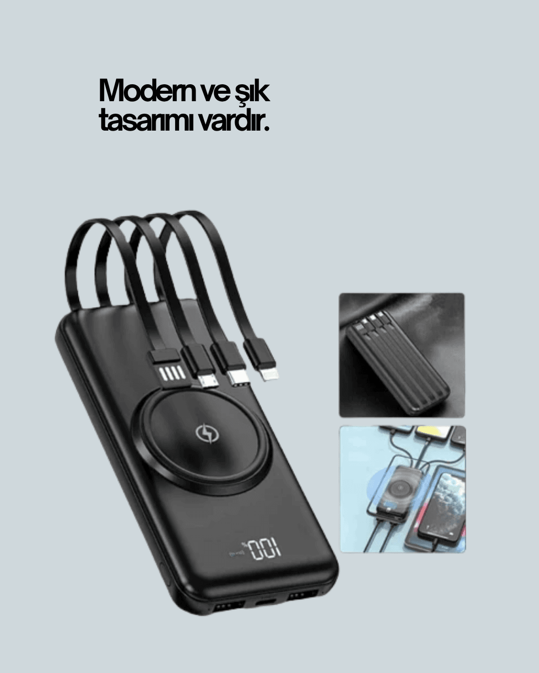 10000mAh Kablosuz ve Hızlı Şarj Destekli Powerbank – Taşınabilir Şarj Gücü