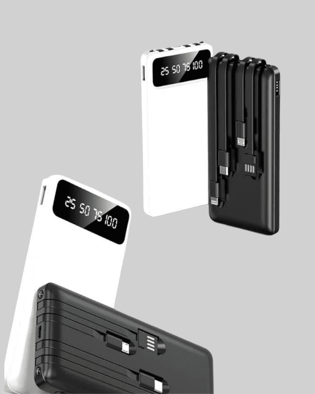 20.000mAh PD Powerbank LED Işık LCD Ekran Dahili Kablo Çoklu Giriş