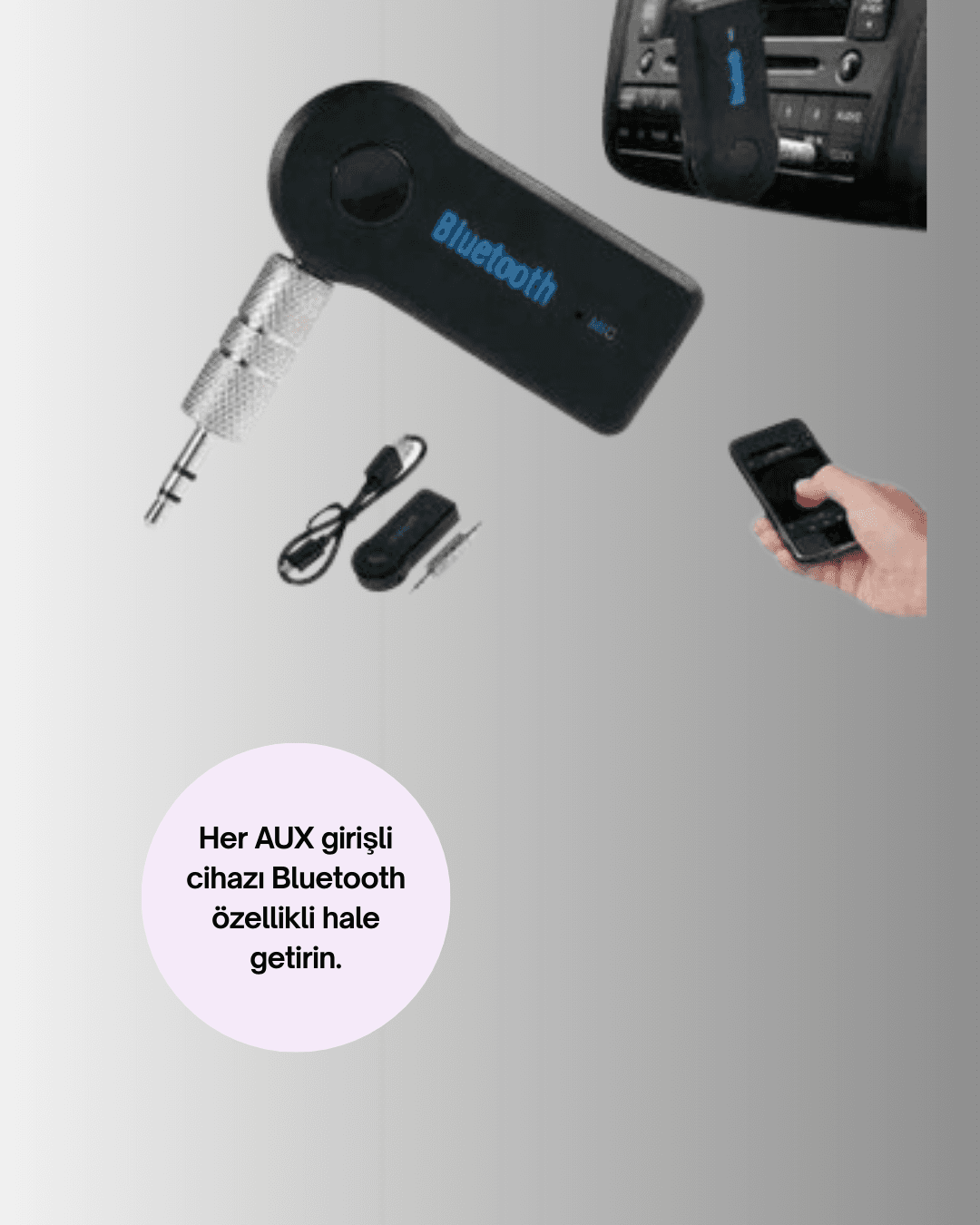 Taşınabilir Bluetooth AUX Araç Müzik ve Konuşma Kiti