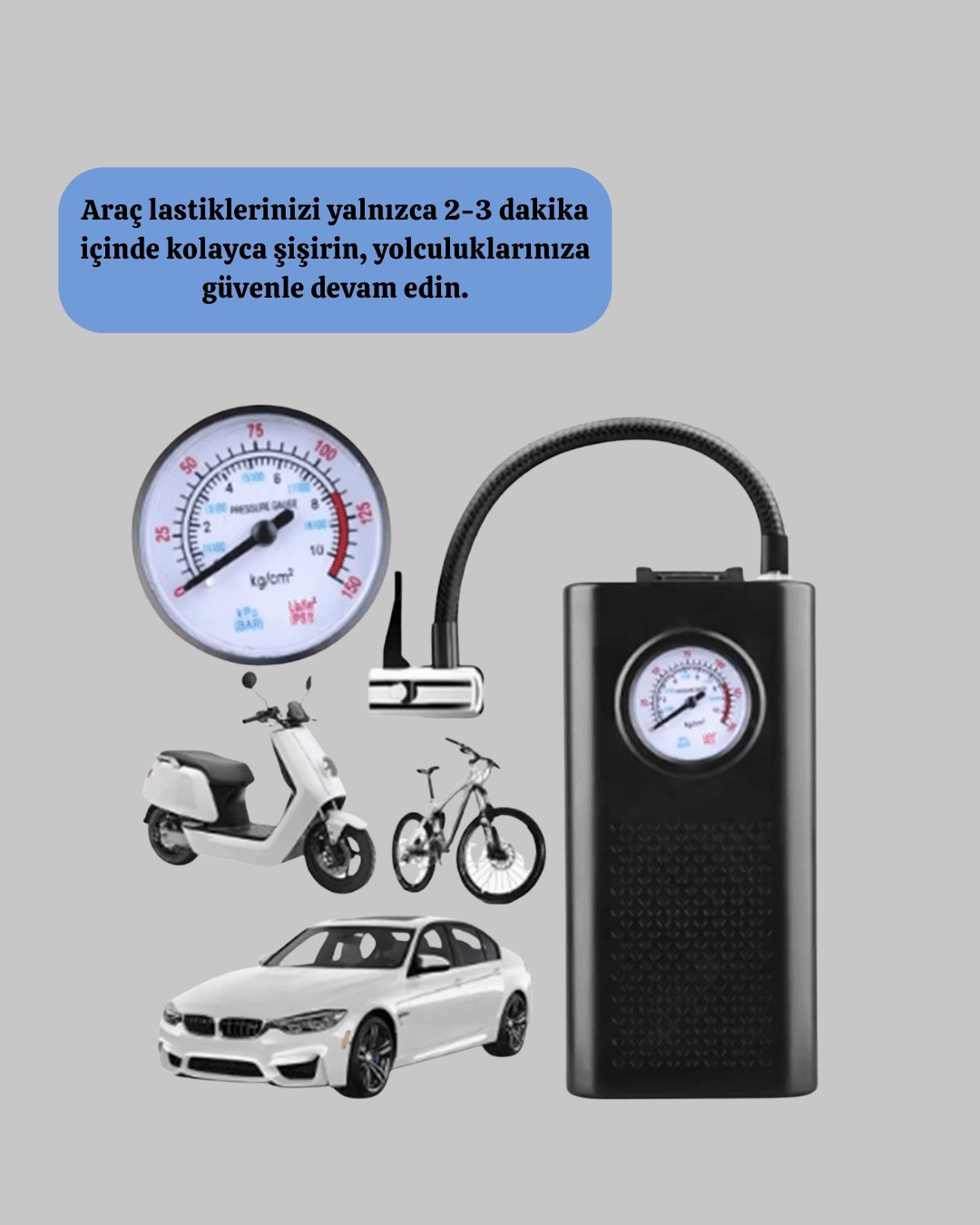 Elektrikli Hava Kompresörü Type-C USB Şarjlı Çok Fonksiyonlu Lastik Pompası