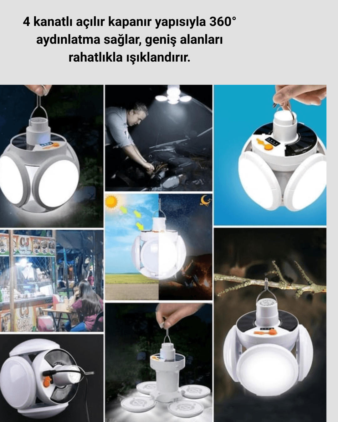 Solar Enerjili Katlanabilir Led Kamp ve Bahçe Lambası