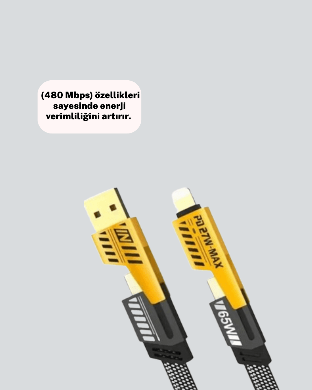 Örgülü Tasarım 4’ü 1 Arada USB-C Lightning Hızlı Şarj Kablosu