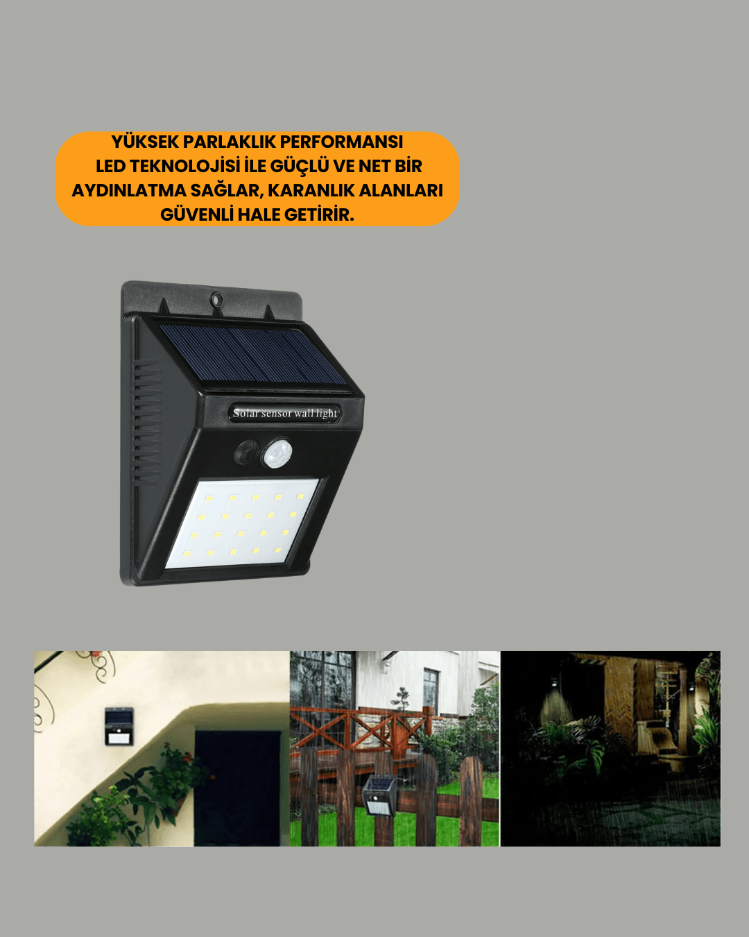 20 LED Güneş Enerjili Hareket Sensörlü Dış Mekan Duvar Lambası