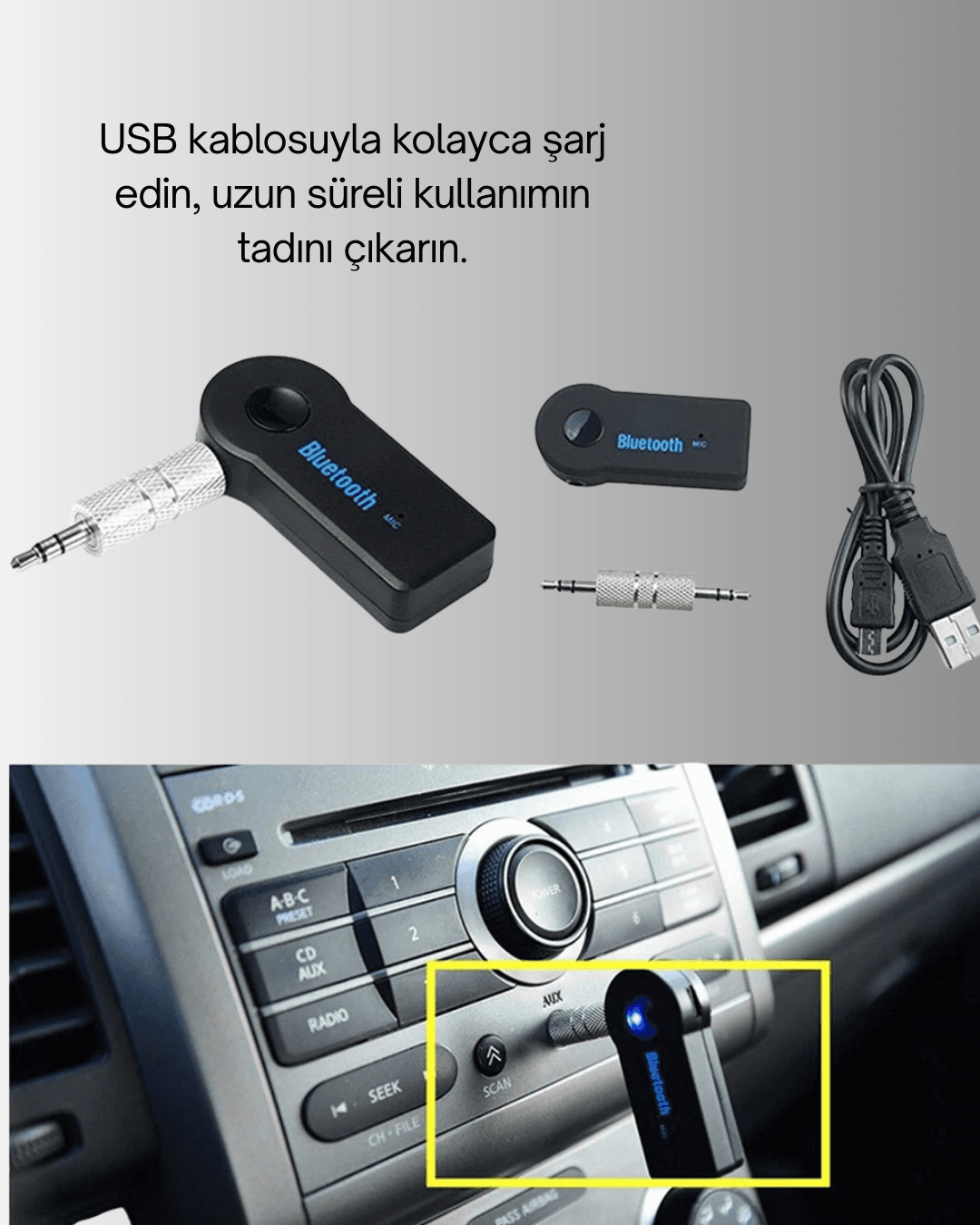 Taşınabilir Bluetooth AUX Araç Müzik ve Konuşma Kiti