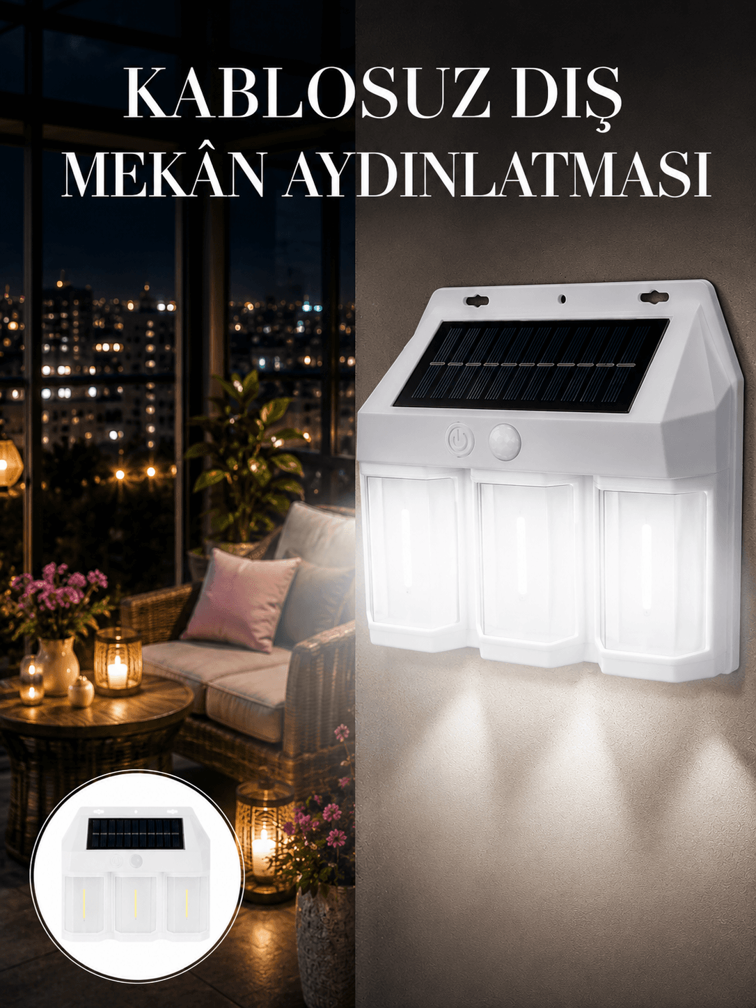 Dış Mekan Solar Duvar Lambası – 120° Hareket Algılama, 3 Işık Modu Yeni Nesil