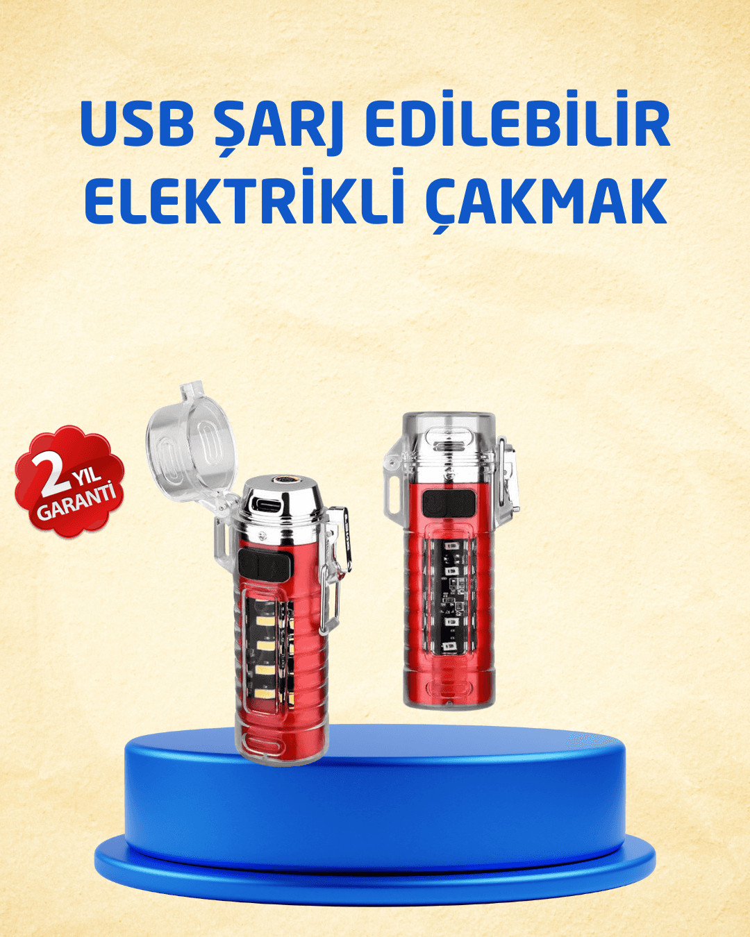 Tip C Şarjlı Dijital Ekranlı Çakmak ve El Feneri