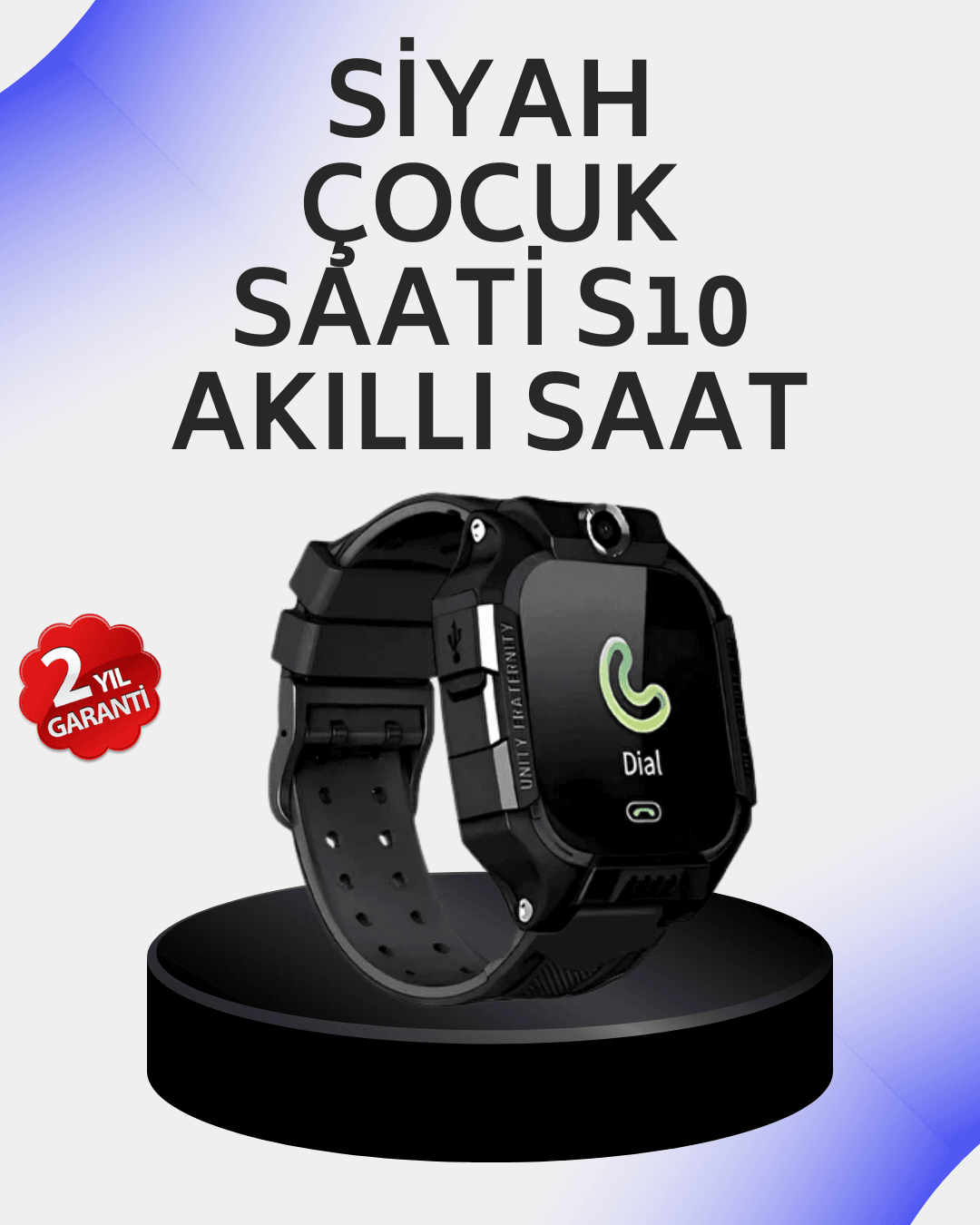 S10 Akıllı Çocuk Saati Siyah Tasarım Adımsayar ve Alarm Fonksiyonu