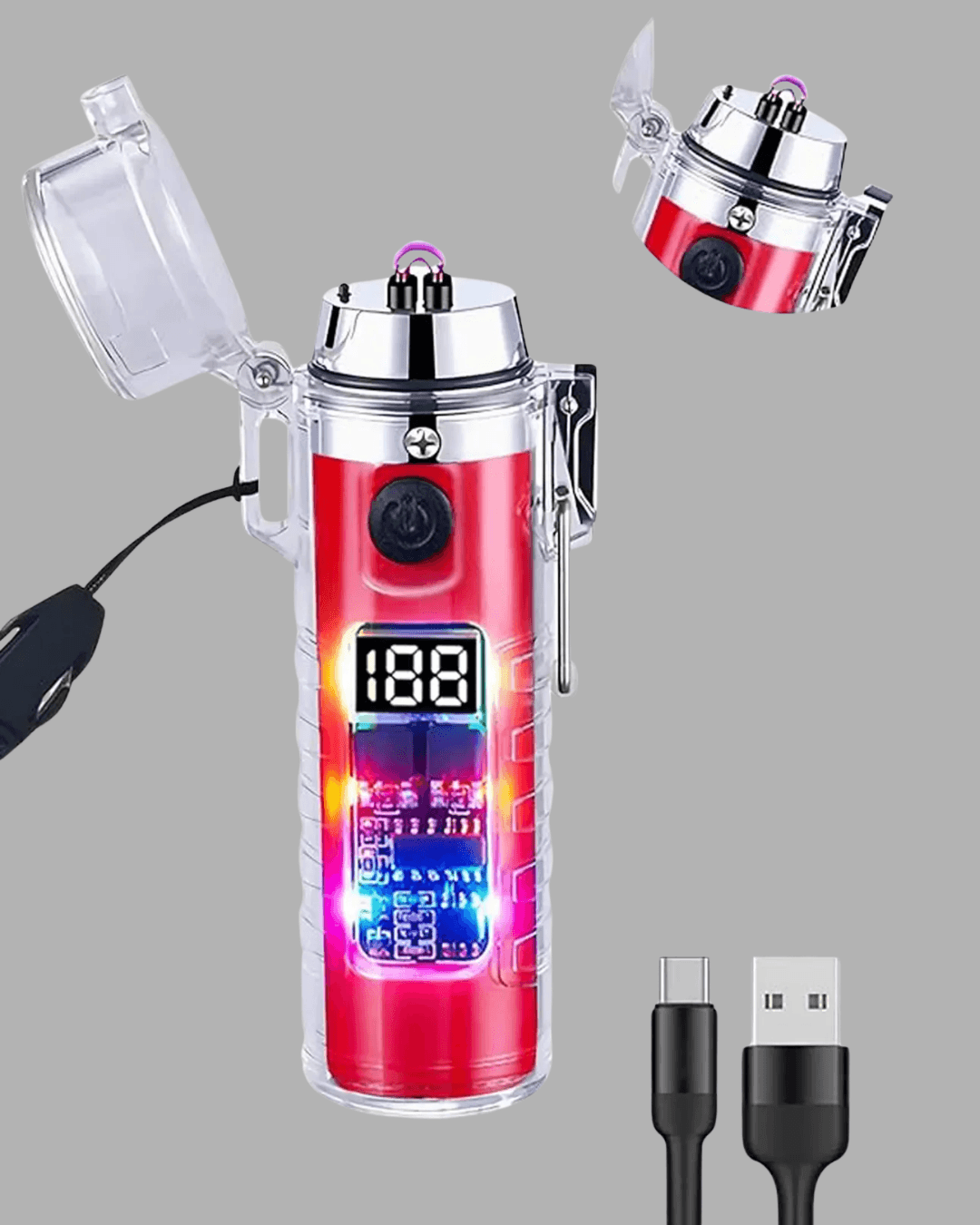 Güç Göstergeli Şarjlı Fenerli USB Elektrikli Çakmak