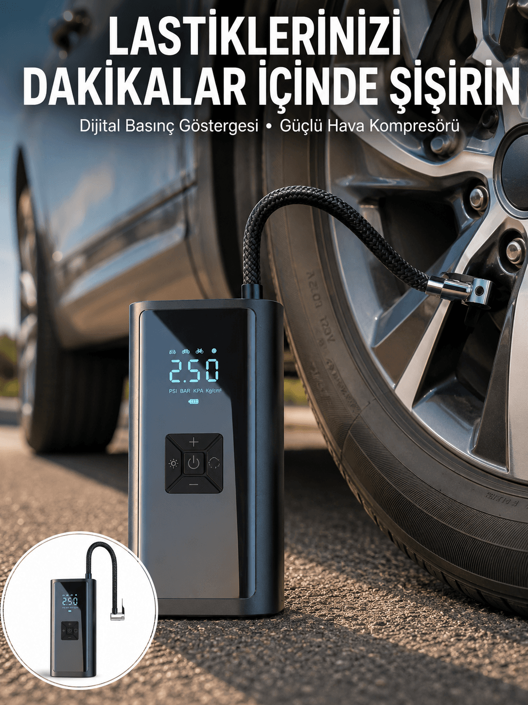 12V Uyumlu Çok İşlevli Akıllı Araç Lastik Pompası Yeni Nesil