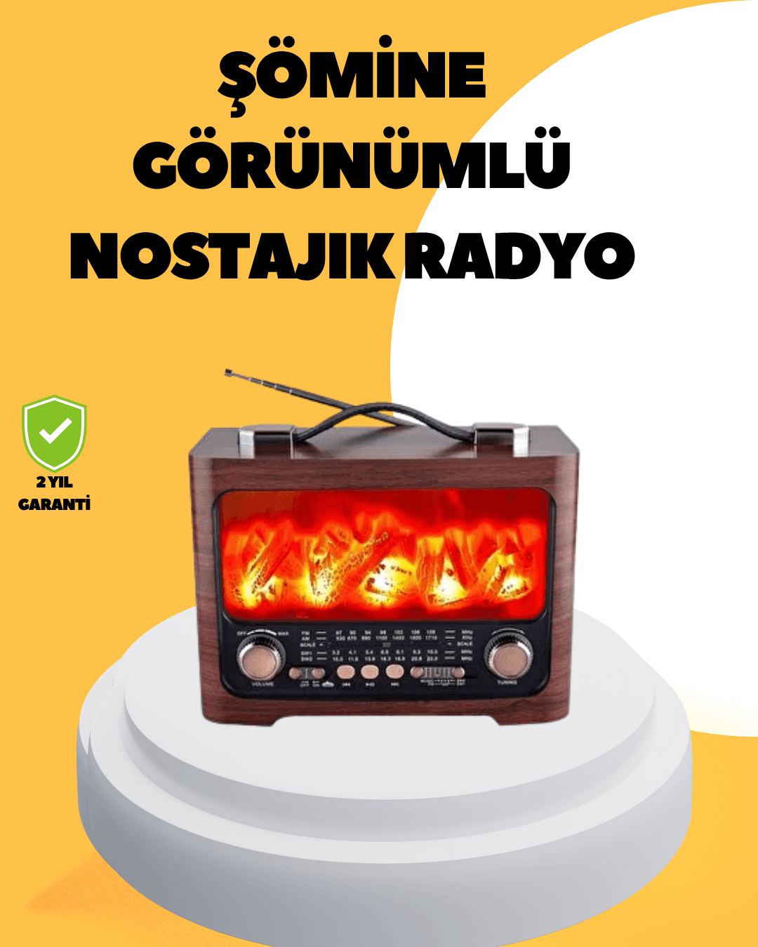 Taşınabilir Şömine Görünümlü Bluetooth Hoparlör – Solar Şarjlı, Alev Işıklı, 7W Ses