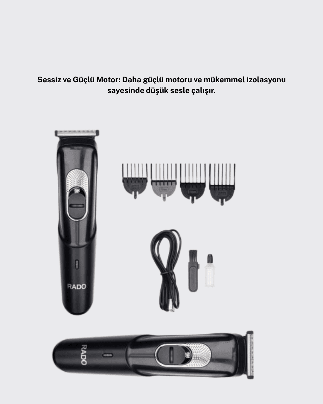 Kablosuz, Paslanmaz Çelik Bıçaklı Profesyonel Saç ve Sakal Tıraş Makinesi – Sessiz, Güçlü ve Ergonomik