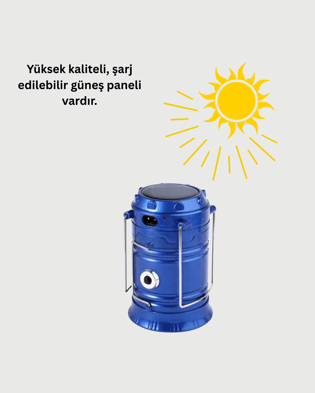 Güneş Enerjili Kızaklı Şarjlı Büyük Boy Kamp Feneri – USB Çıkışlı, Katlanabilir, Çok Fonksiyonlu