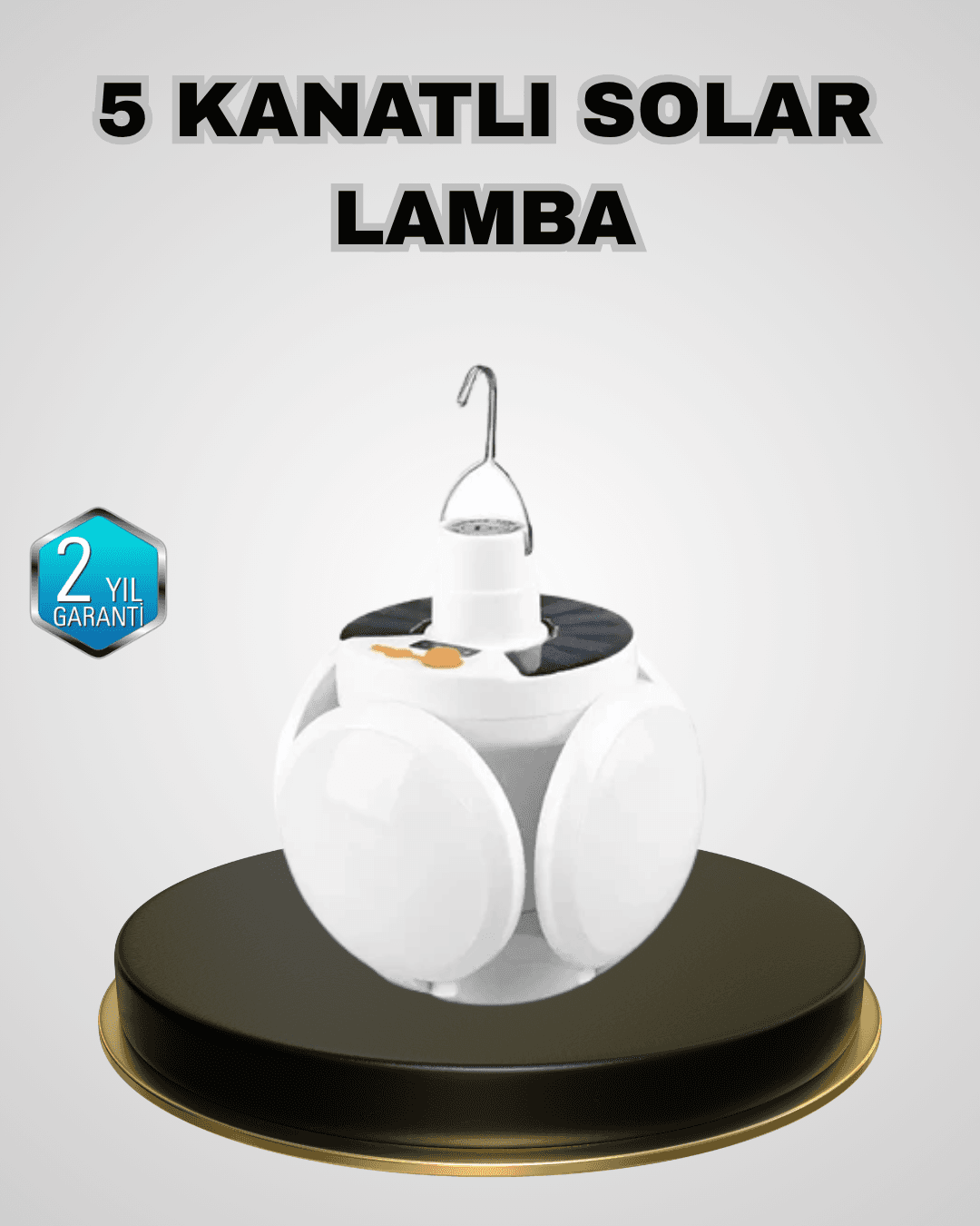 5 Kanatlı Solar Kamp Lambası – USB Şarjlı, Taşınabilir, IP65 Su Geçirmez Bahçe Lambası