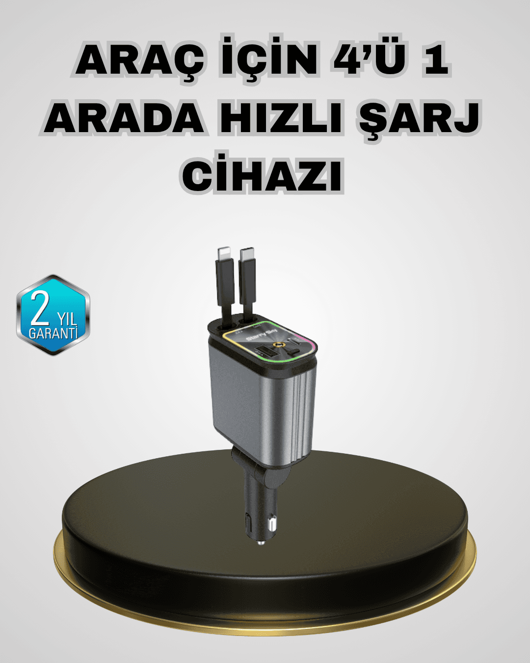 Araç Şarj Adaptörü 66W PD QC Hızlı Şarjlı ve Çekilebilir Kablolu