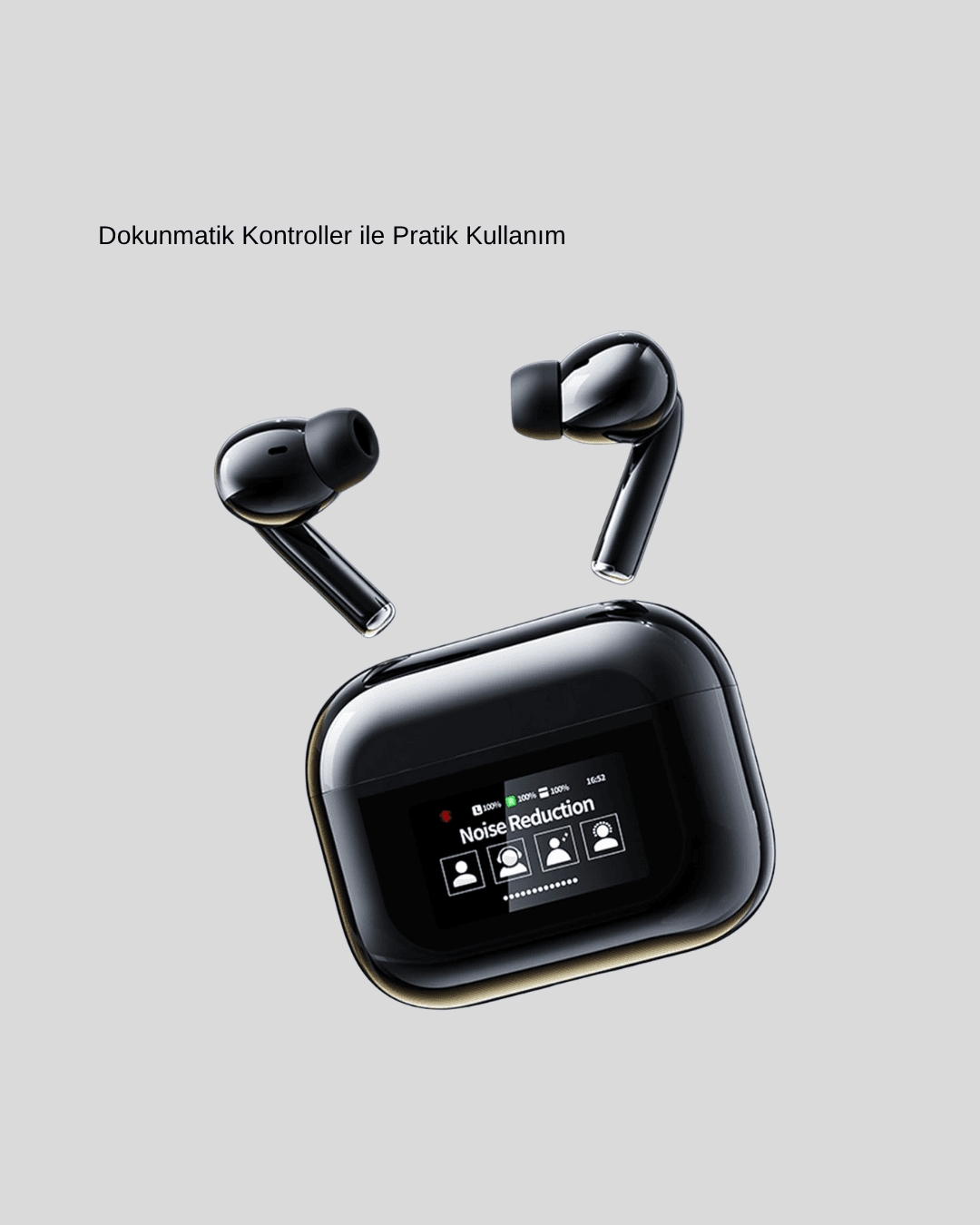 Aktif Gürültü Engelleme (ANC) Kablosuz Bluetooth Kulaklık – Dijital Ekranlı, Dokunmatik ve Uzun Pil Ömürlü