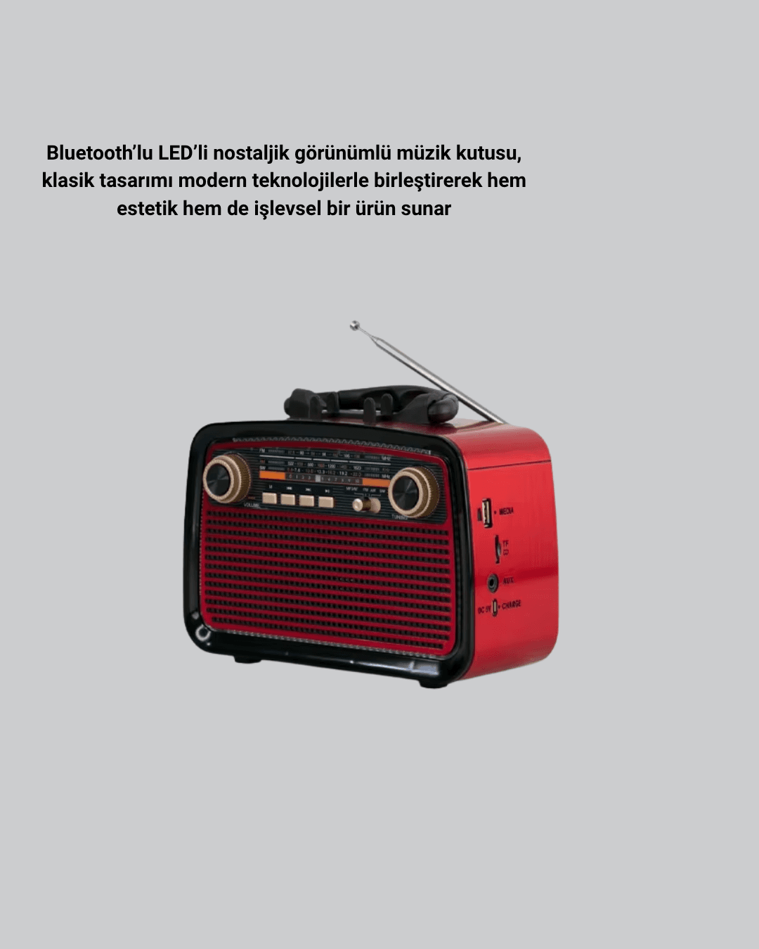 Ahşap Dokulu Bluetooth Müzik Kutusu – Vintage LED Tasarımıyla Modern Ses Deneyimi