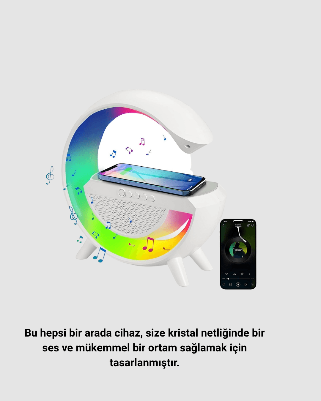 Kablosuz Şarjlı Bluetooth Hoparlör ve Gece Lambası – NFC, FM Radyo, RGB Işık