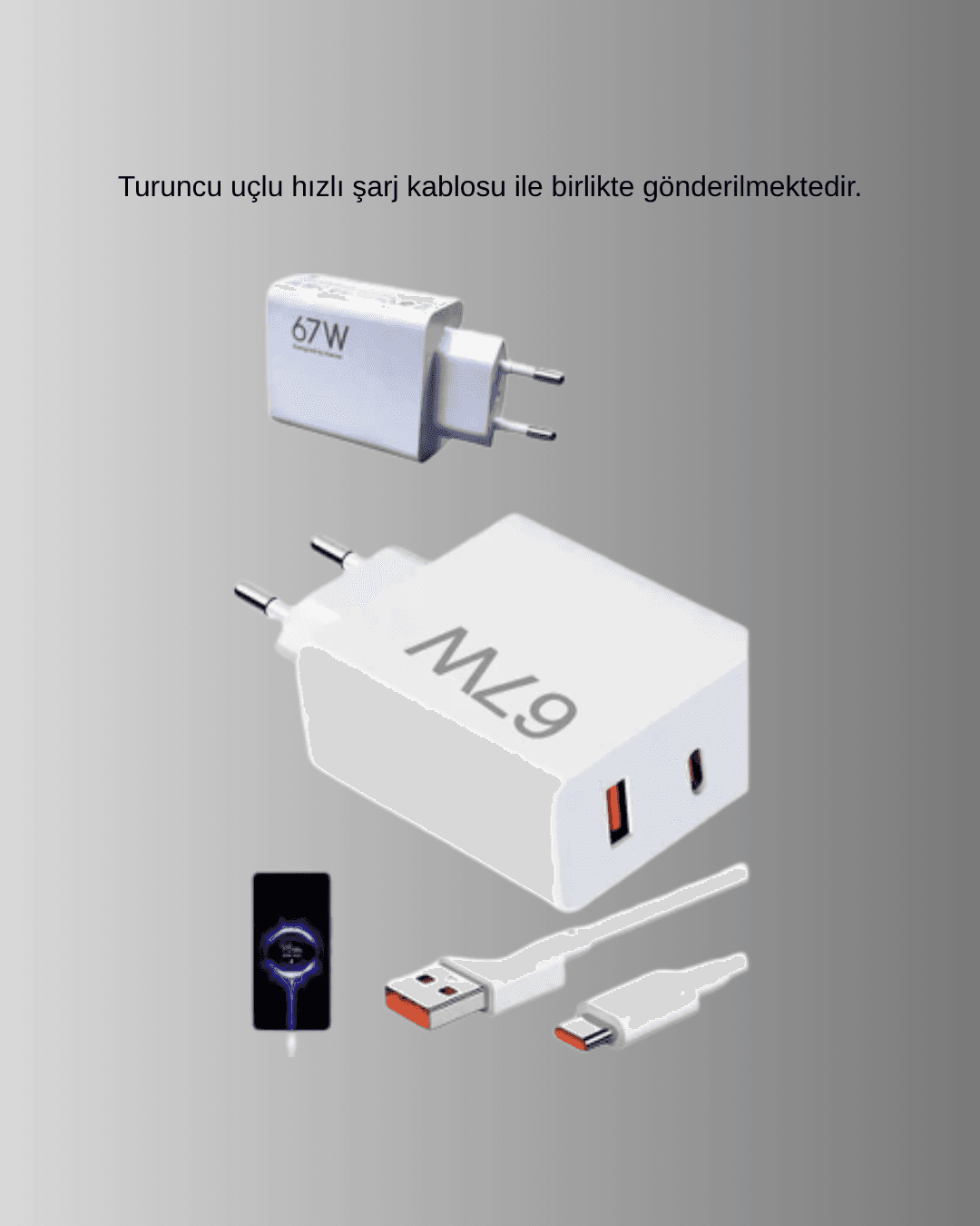 67W Turbo Type-C Hızlı Şarj Adaptörü – Akıllı Koruma Çipli, Hızlı Şarj Destekli