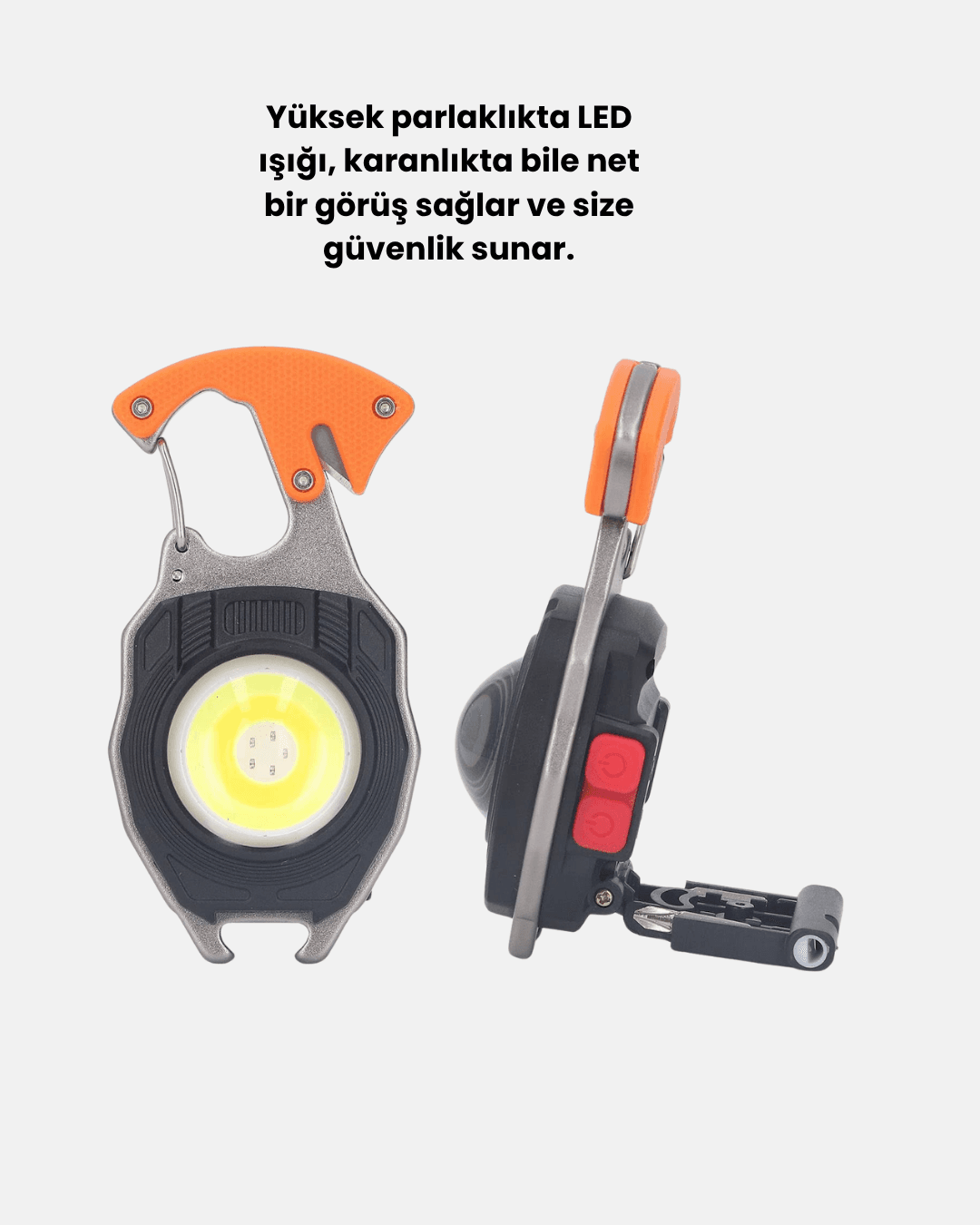 Çok Fonksiyonlu Anahtarlık Fener – Güçlü LED Işıklı, Şarjlı, Düdüklü ve Tornavidalı Mini El Feneri