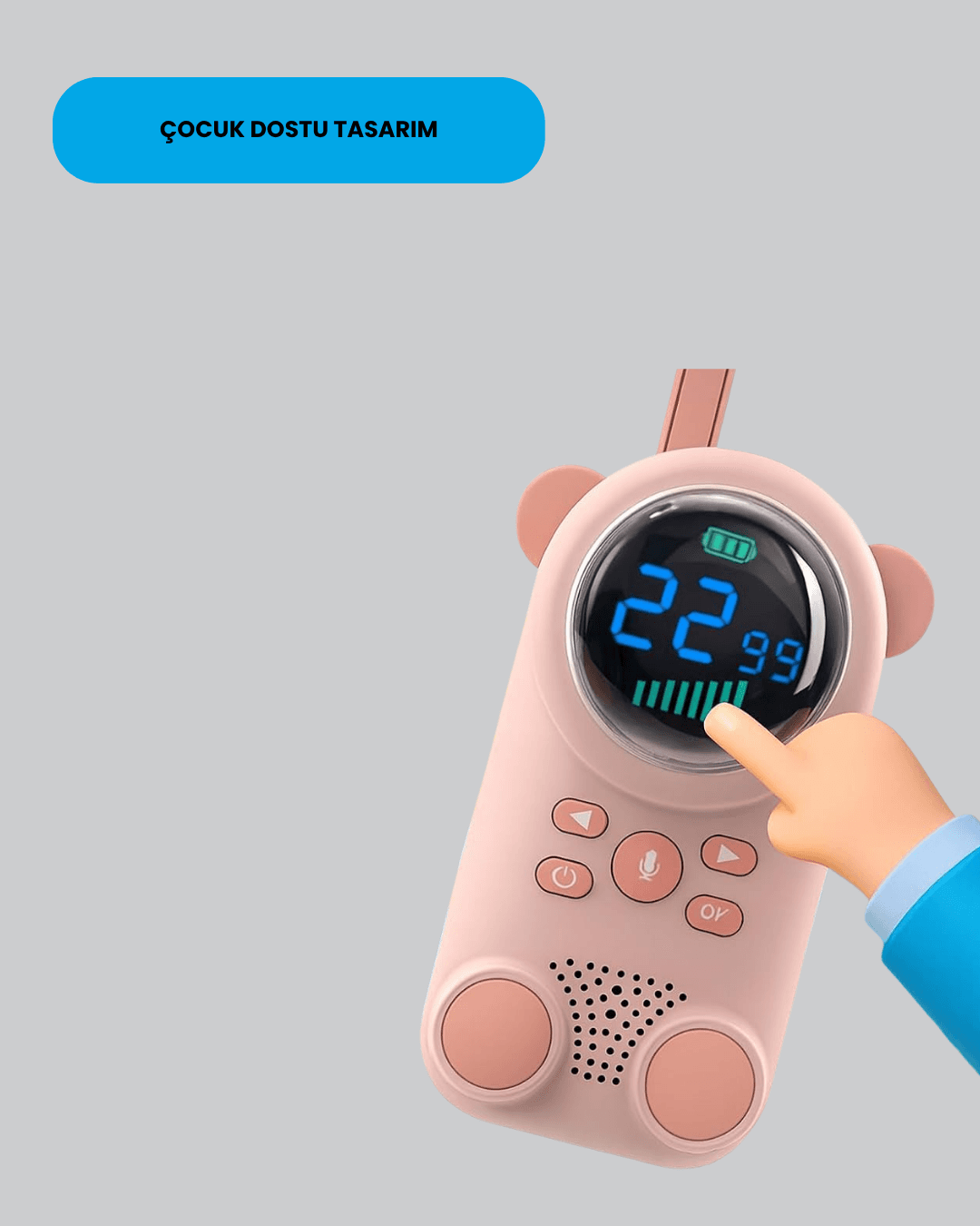 Çocuk ve Bebek Telsizi – 22 Kanal, VOX Modu, USB Şarjlı, Renkli Ekran