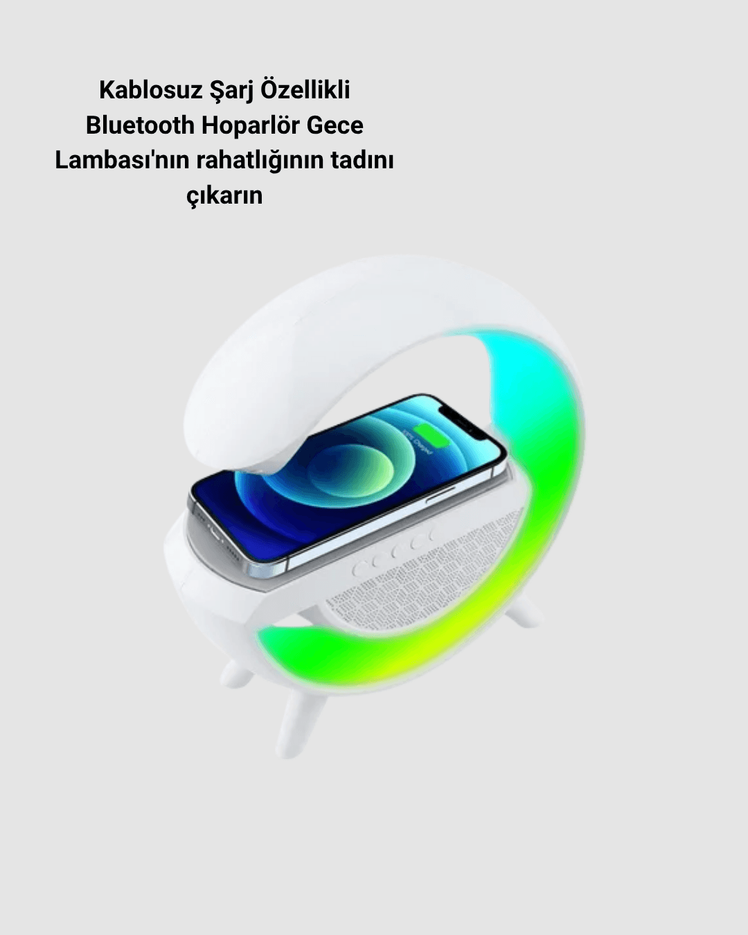 Kablosuz Şarjlı Bluetooth Hoparlör ve Gece Lambası – NFC, FM Radyo, RGB Işık