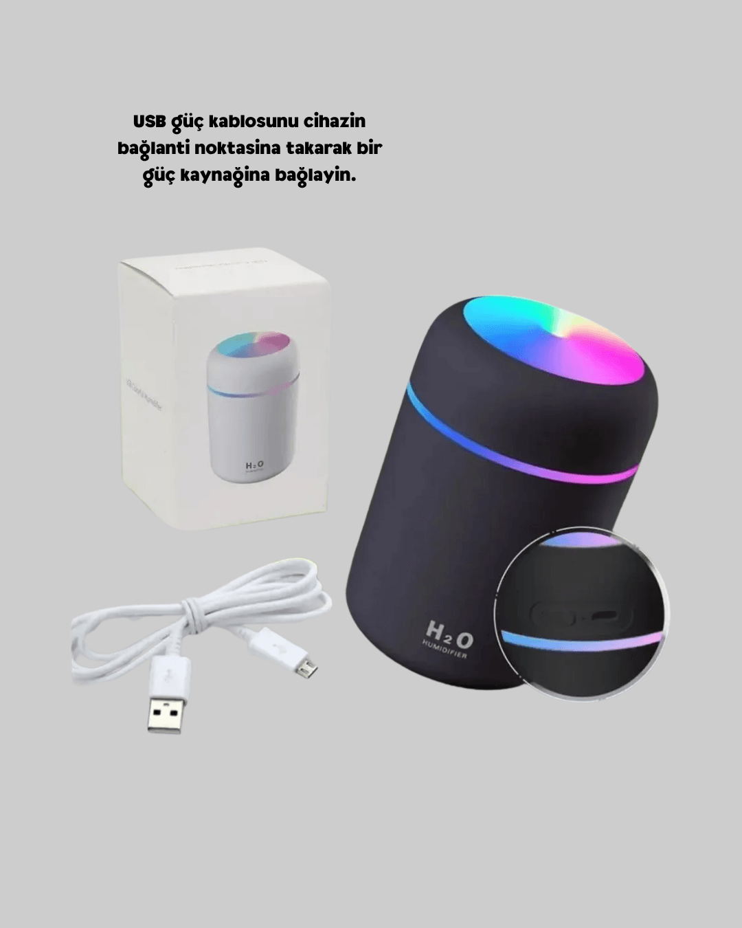 USB Bağlantılı LED Işıklı Hava Nemlendirici – Sessiz ve Kullanıcı Dostu Tasarım
