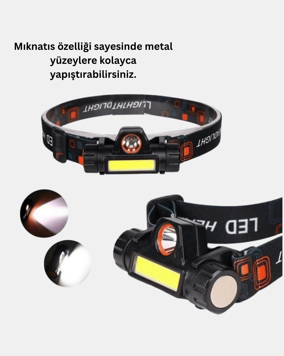 Şarjlı LED Kafa Feneri – Çift Fonksiyonlu, 200LM Işık Gücü, IP44 Suya Dayanıklı