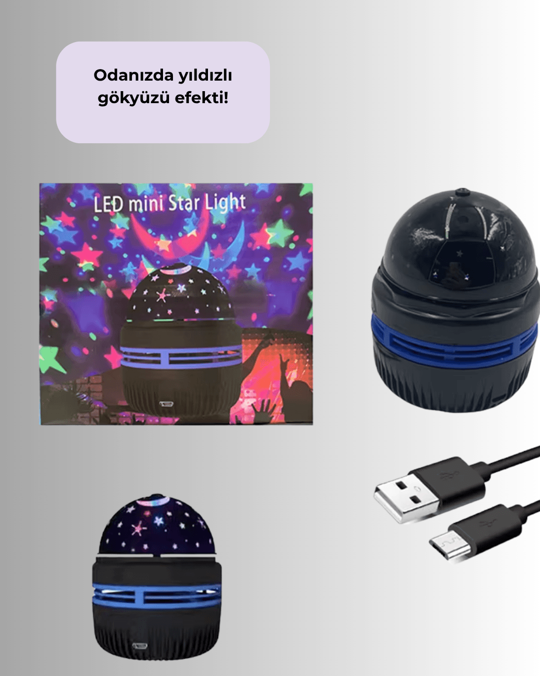 USB Galaxy Projektör Lamba – Romantik Atmosfer, Çocuk Odası, Parti ve Düğün Işığı