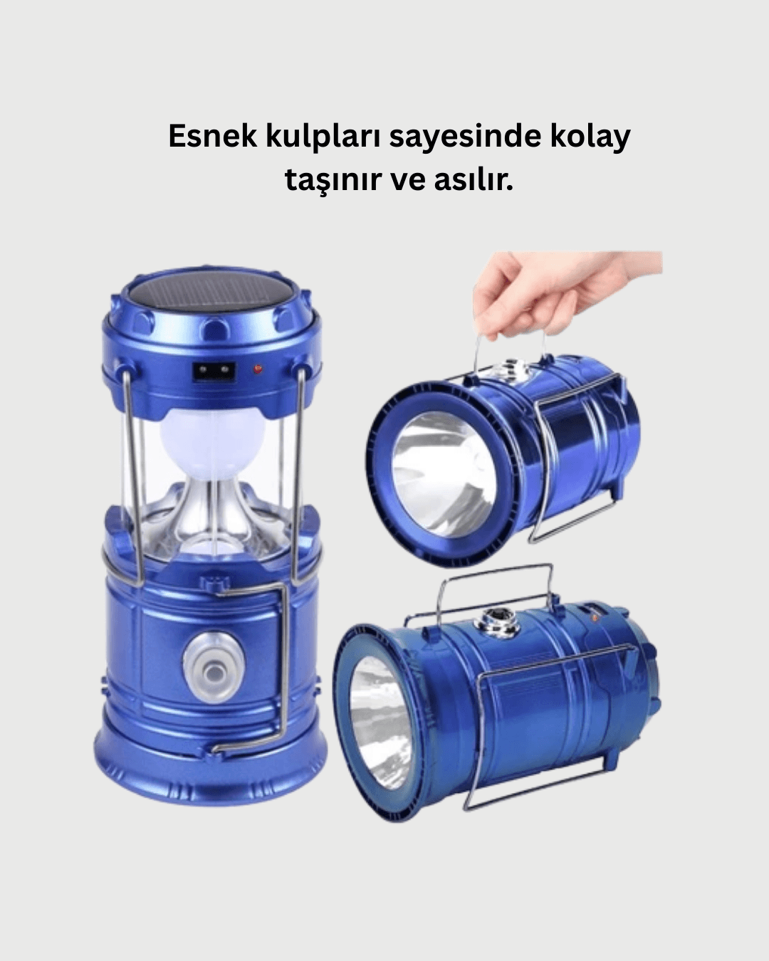 Güneş Enerjili Kızaklı Şarjlı Büyük Boy Kamp Feneri – USB Çıkışlı, Katlanabilir, Çok Fonksiyonlu
