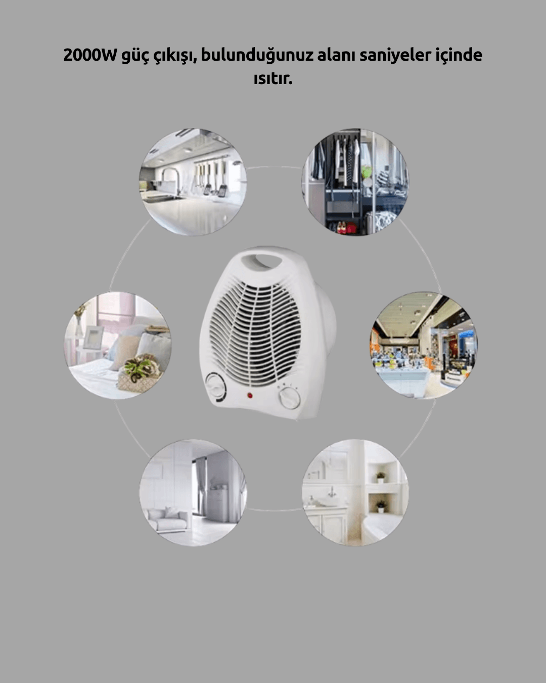Mini Elektrikli Isıtıcı – 2000W Güç, Fanlı Isıtma, 3 Isı Modu