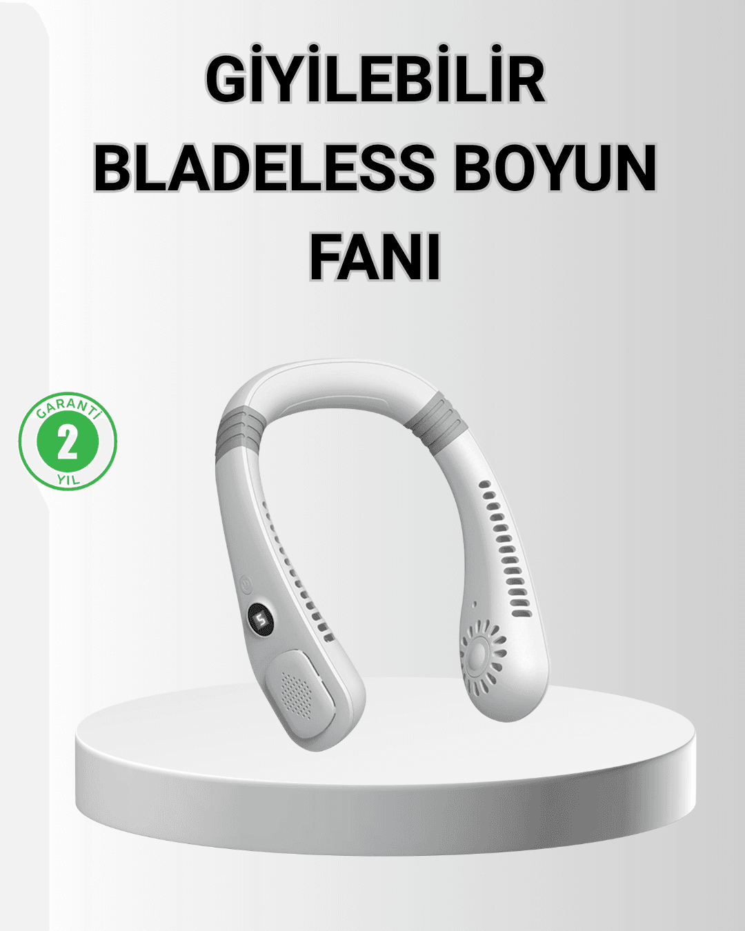 Giyilebilir Boyun Fanı 360° Dairesel Rüzgar ve 5 Kademeli Hız Ayarlı