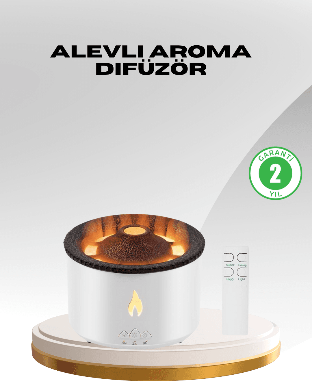 Alev Efektli Aromaterapi Difüzörü – 360 ml Su Hazneli, Sessiz ve Zaman Ayarlı