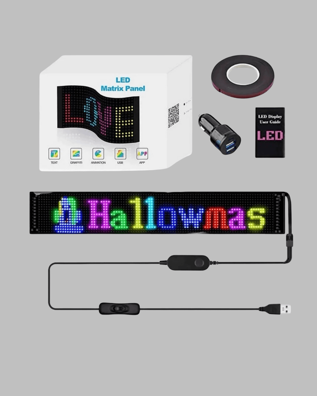 RGB Renkli LED Ekran Tabela USB Bağlantılı ve Kayan Yazı Destekli