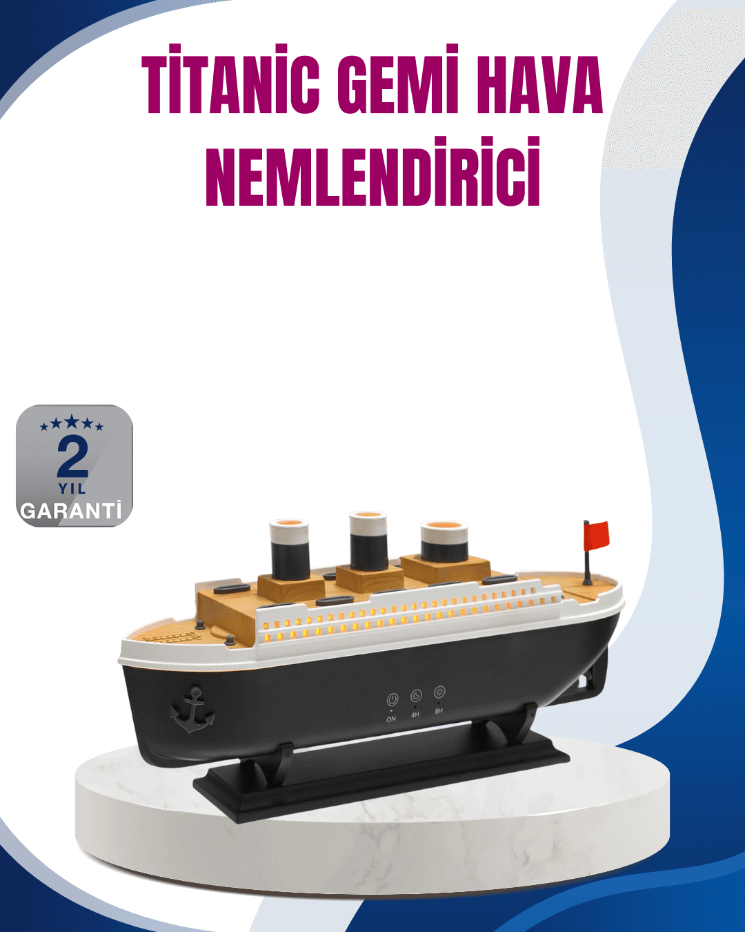 Dekoratif Gemi Modeli 7 Renk Işıklı Hava Nemlendirici ve Oda Kokusu Difüzörü