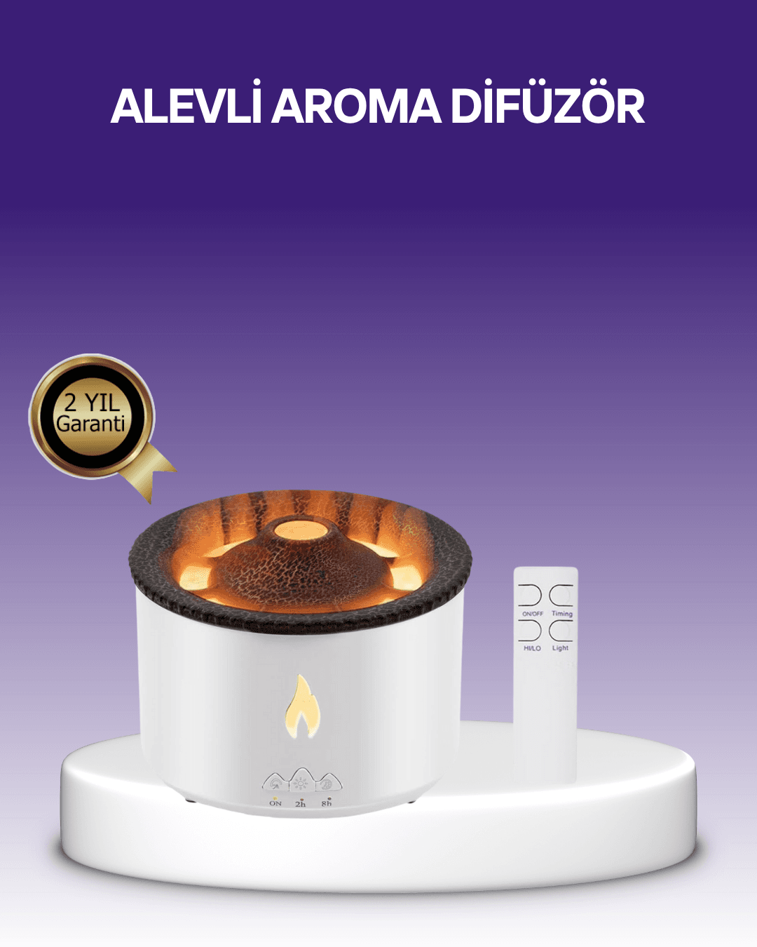 Alev Efektli Aromaterapi Difüzörü – 360 ml Su Hazneli, Sessiz ve Zaman Ayarlı