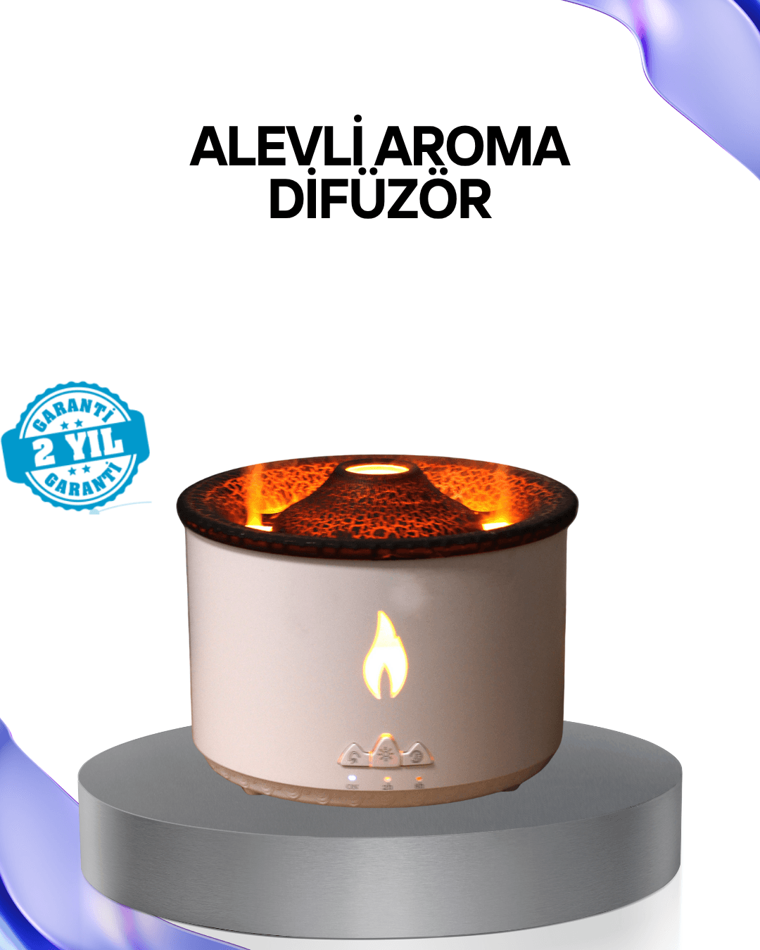 Alev Efektli Aromaterapi Difüzörü – 360 ml Su Hazneli, Sessiz ve Zaman Ayarlı