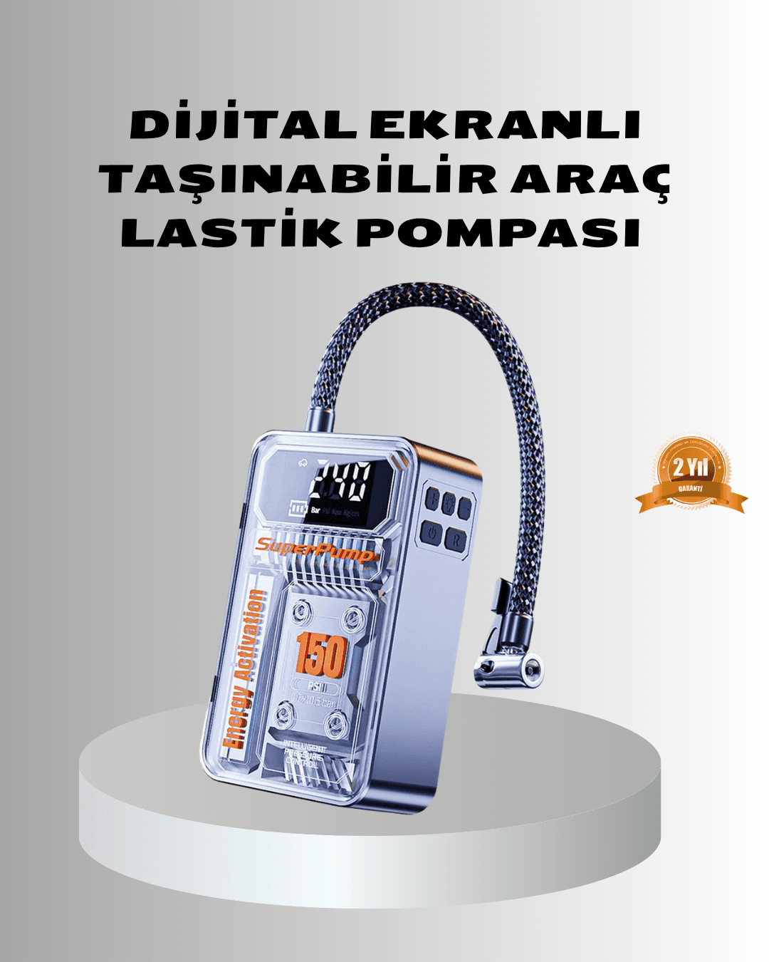 Şarjlı Kablosuz Hava Pompası – 150 PSI Basınç, LED Ekran ve 6000mAh Batarya
