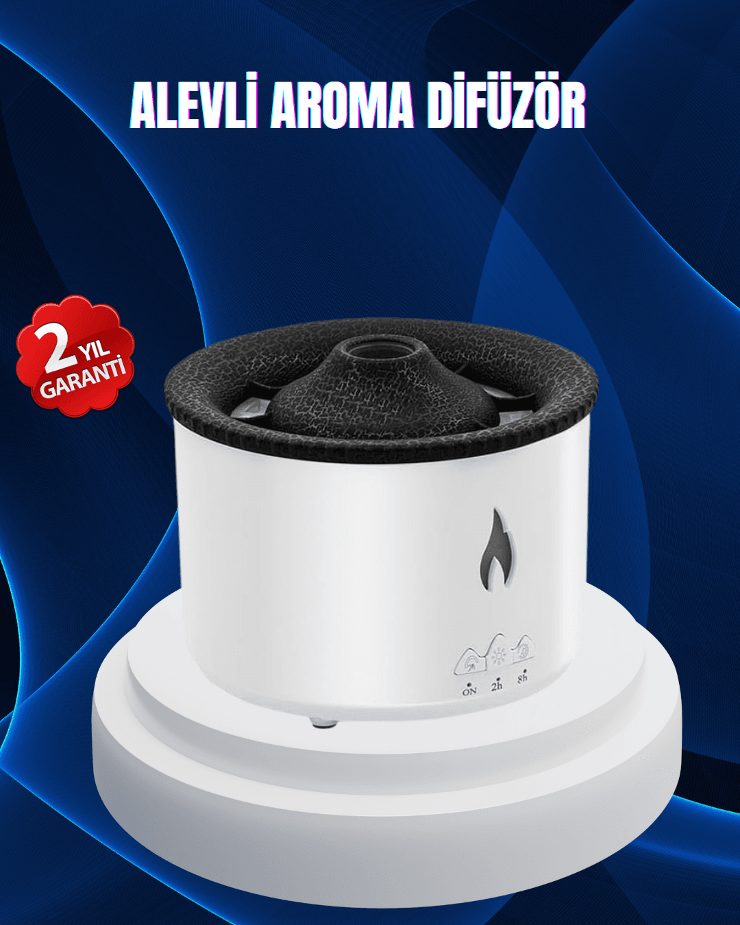 Alev Efektli Aromaterapi Difüzörü – 360 ml Su Hazneli, Sessiz ve Zaman Ayarlı