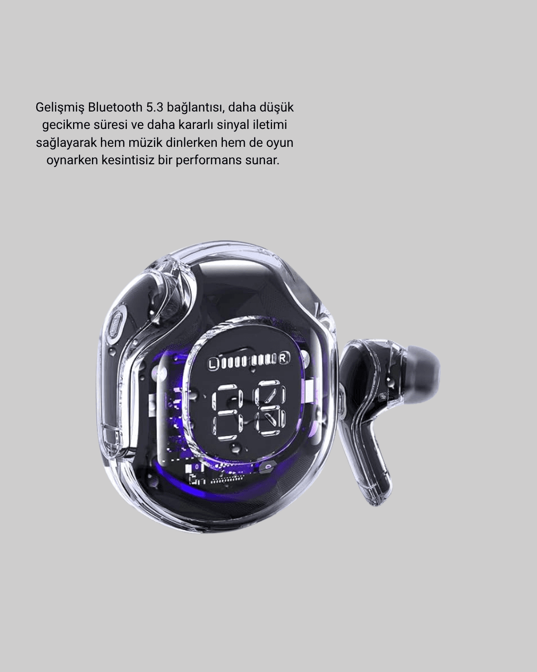 Bluetooth 5.3 Kablosuz Kulaklık HiFi Stereo ve Ekstra Bass Dijital Ekranlı