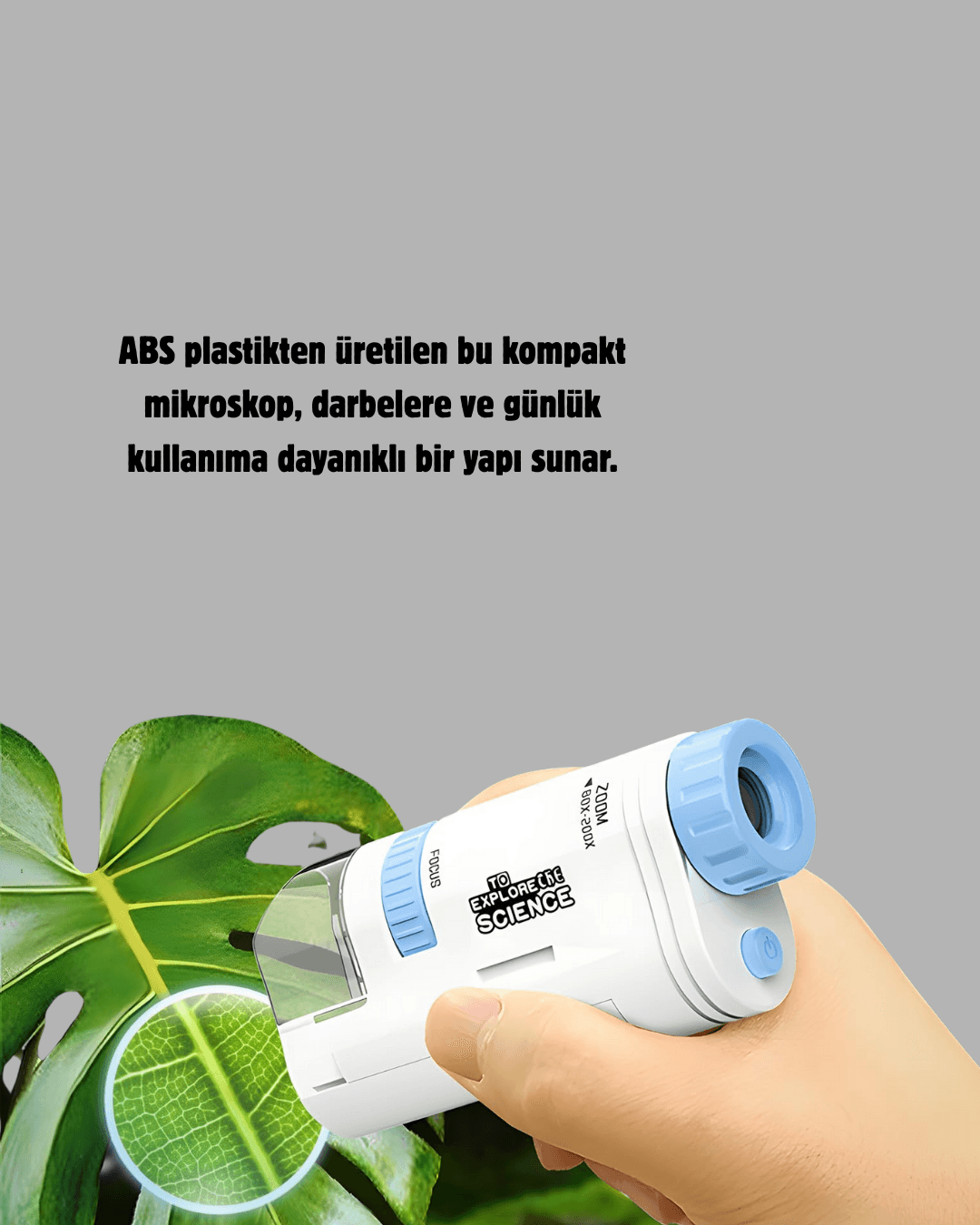 Taşınabilir Eğitim Mikroskobu 80X–200X LED Işıklı ve Darbeye Dayanıklı
