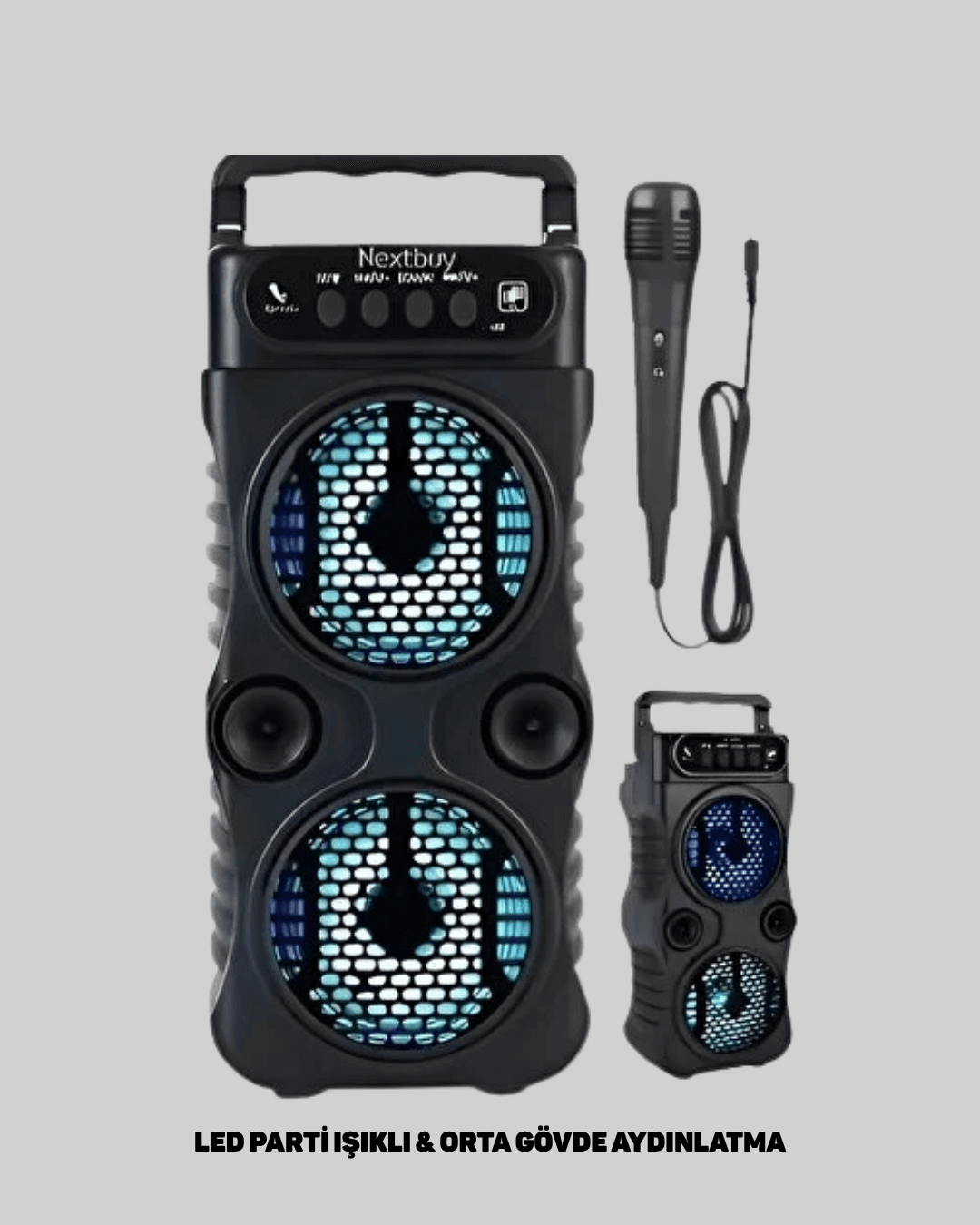 Bluetooth Bağlantılı LED Işıklı Taşınabilir Hoparlör – 1200 mAh Şarjlı, FM Radyolu