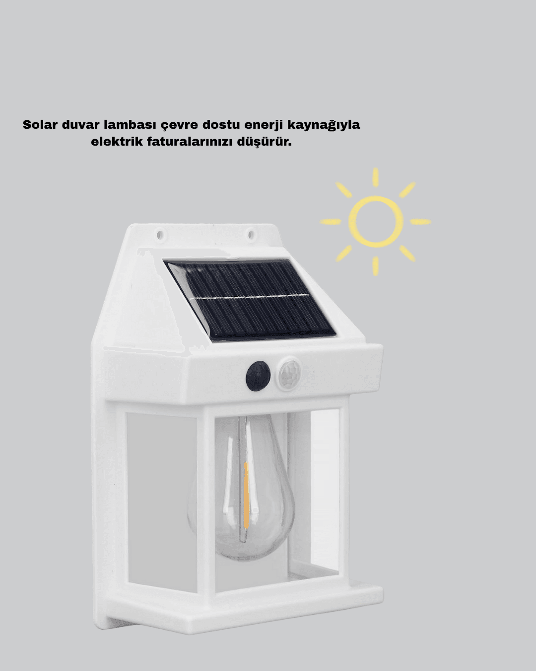 Üç Modlu Güneş Enerjili Duvar Lambası 1800mAh Bataryalı ve Hareket Sensörlü