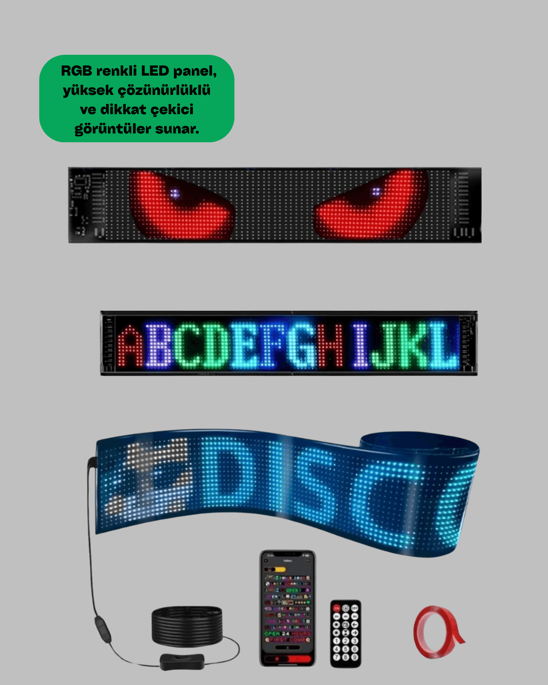 RGB Renkli LED Ekran Tabela USB Bağlantılı ve Kayan Yazı Destekli