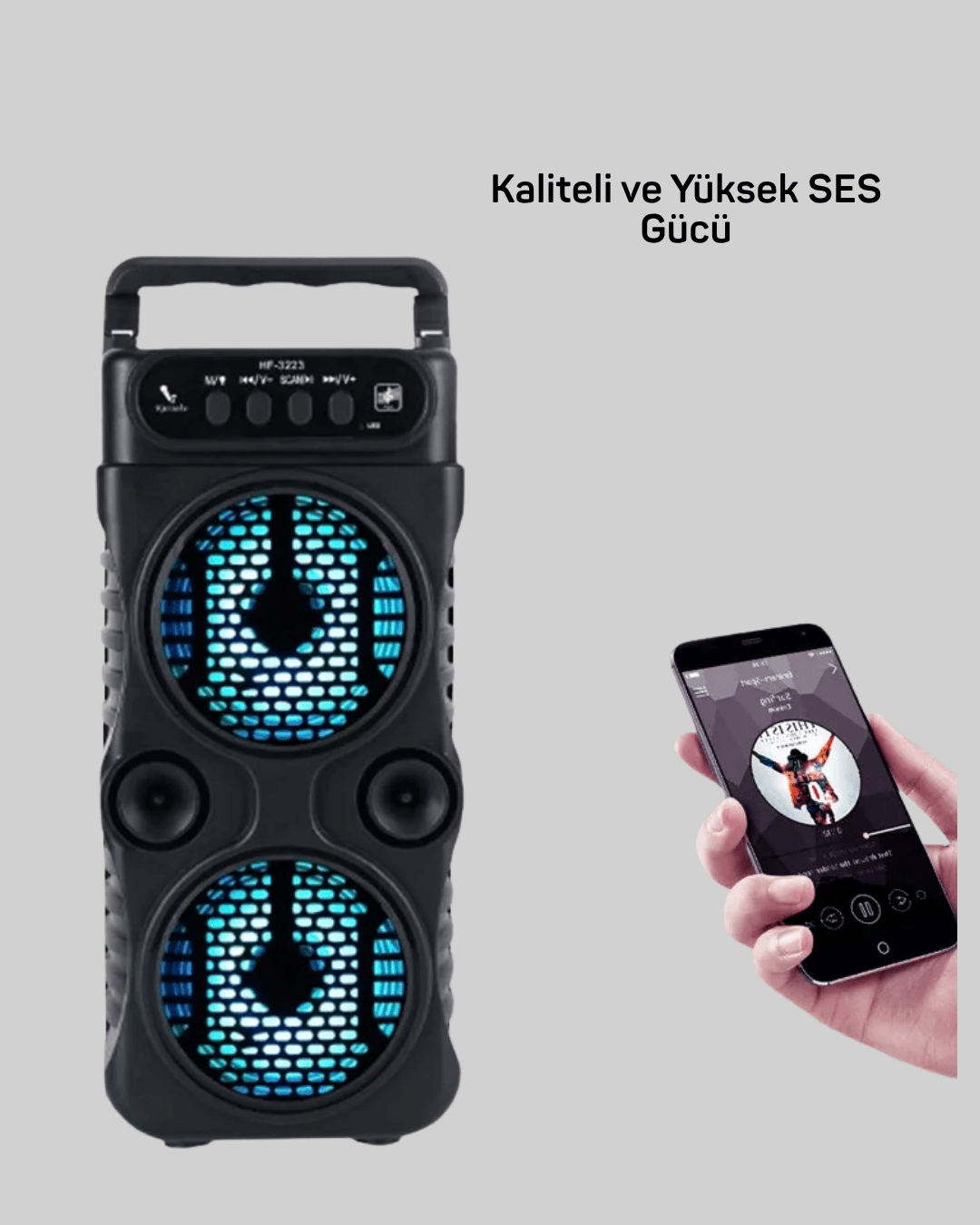 Bluetooth Bağlantılı LED Işıklı Taşınabilir Hoparlör – 1200 mAh Şarjlı, FM Radyolu